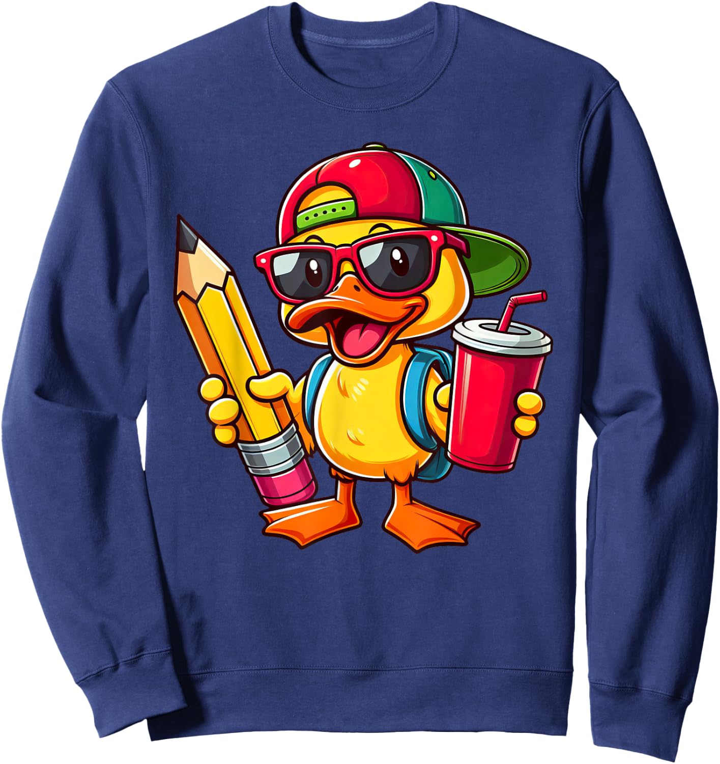 Cute Duck Lover Pencil Back to School Kids Boys Girls Sweatshirt - Sweatshirt | Navy