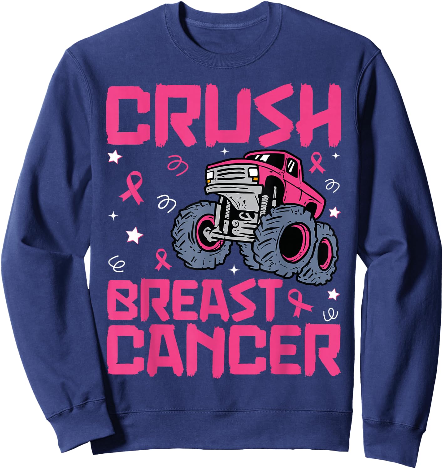 Crush Breast Cancer Awareness Monster Truck kids Boys Girls Sweatshirt - Sweatshirt | Navy