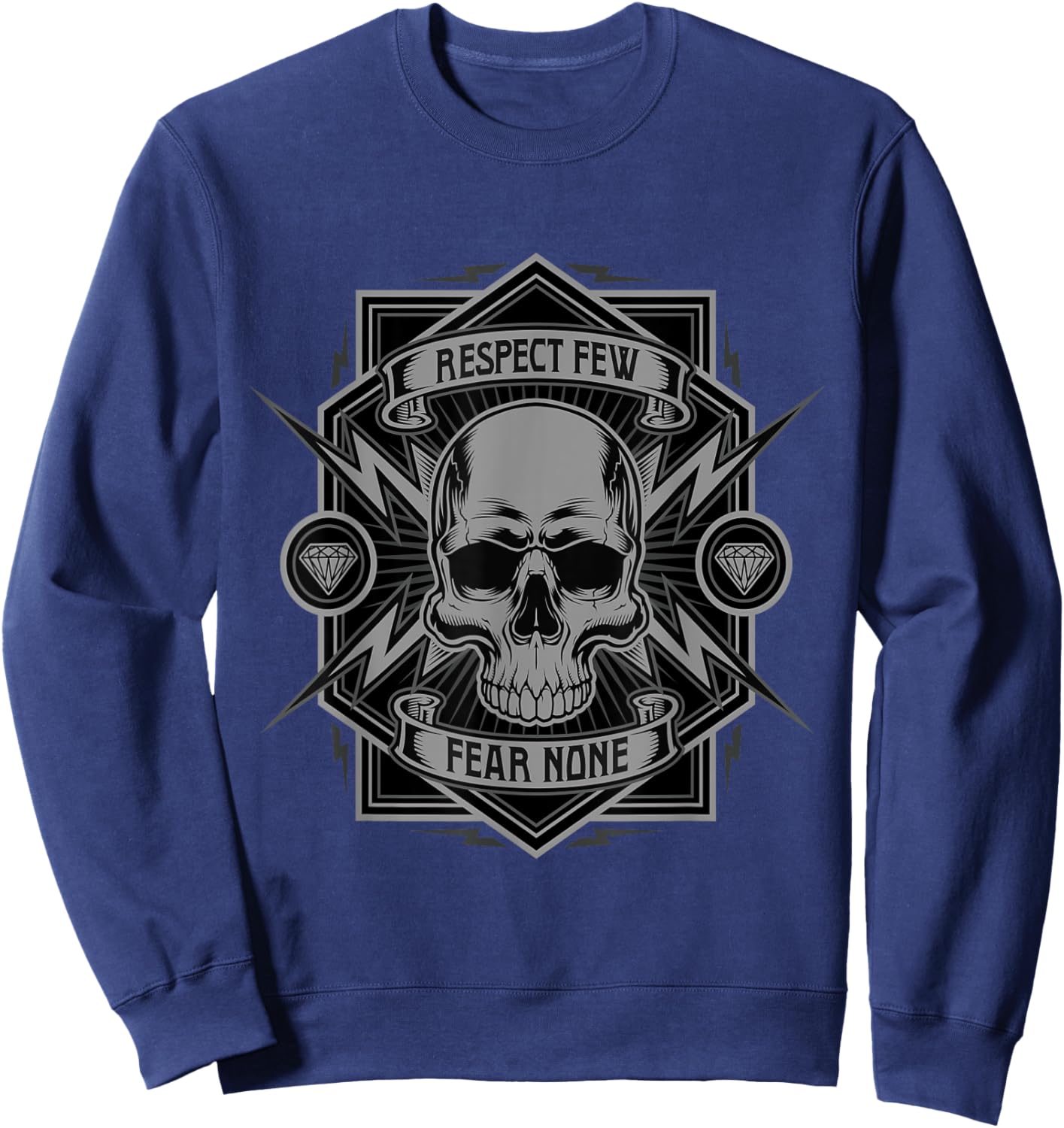 Biker Shirt, with Skull, Respect, fear none, men Sweatshirt - Sweatshirt | Navy