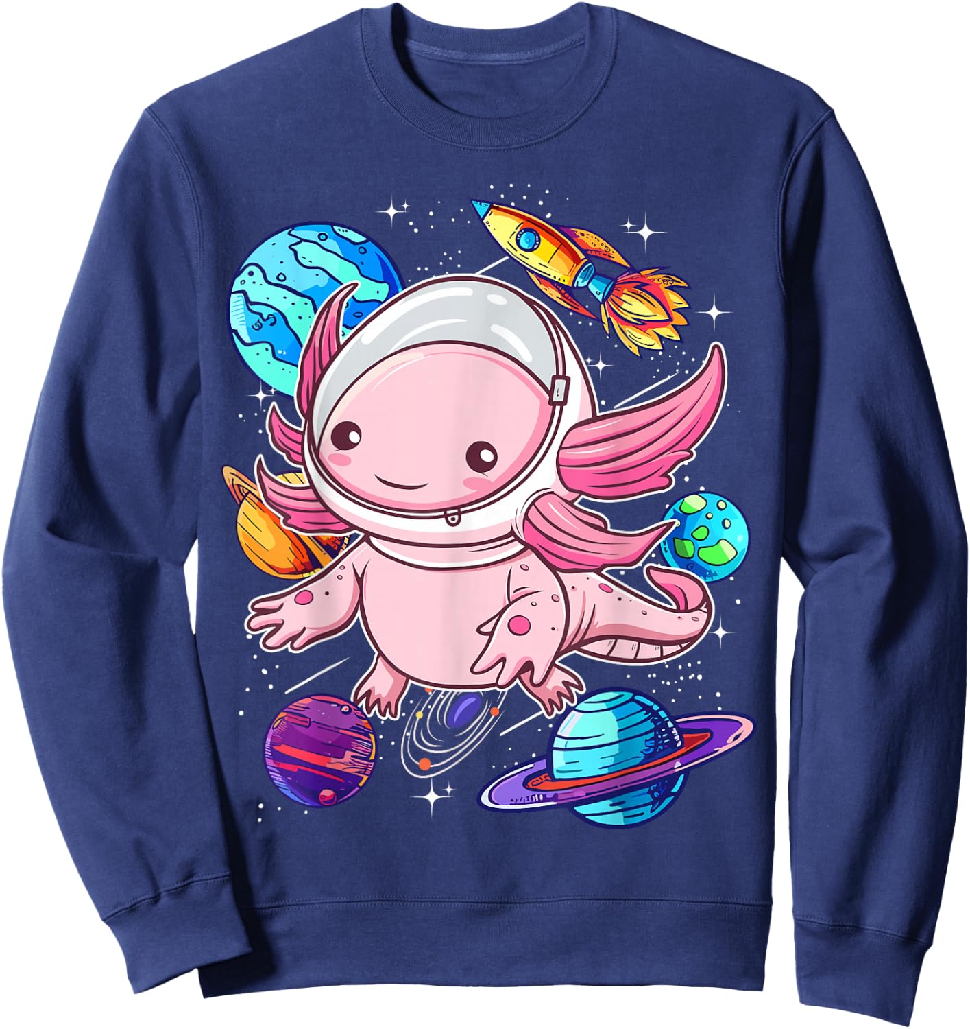 Axolotl Shirts For Girls Boys Kid Axolotl Space Shirt Kawaii Sweatshirt - Sweatshirt | Navy