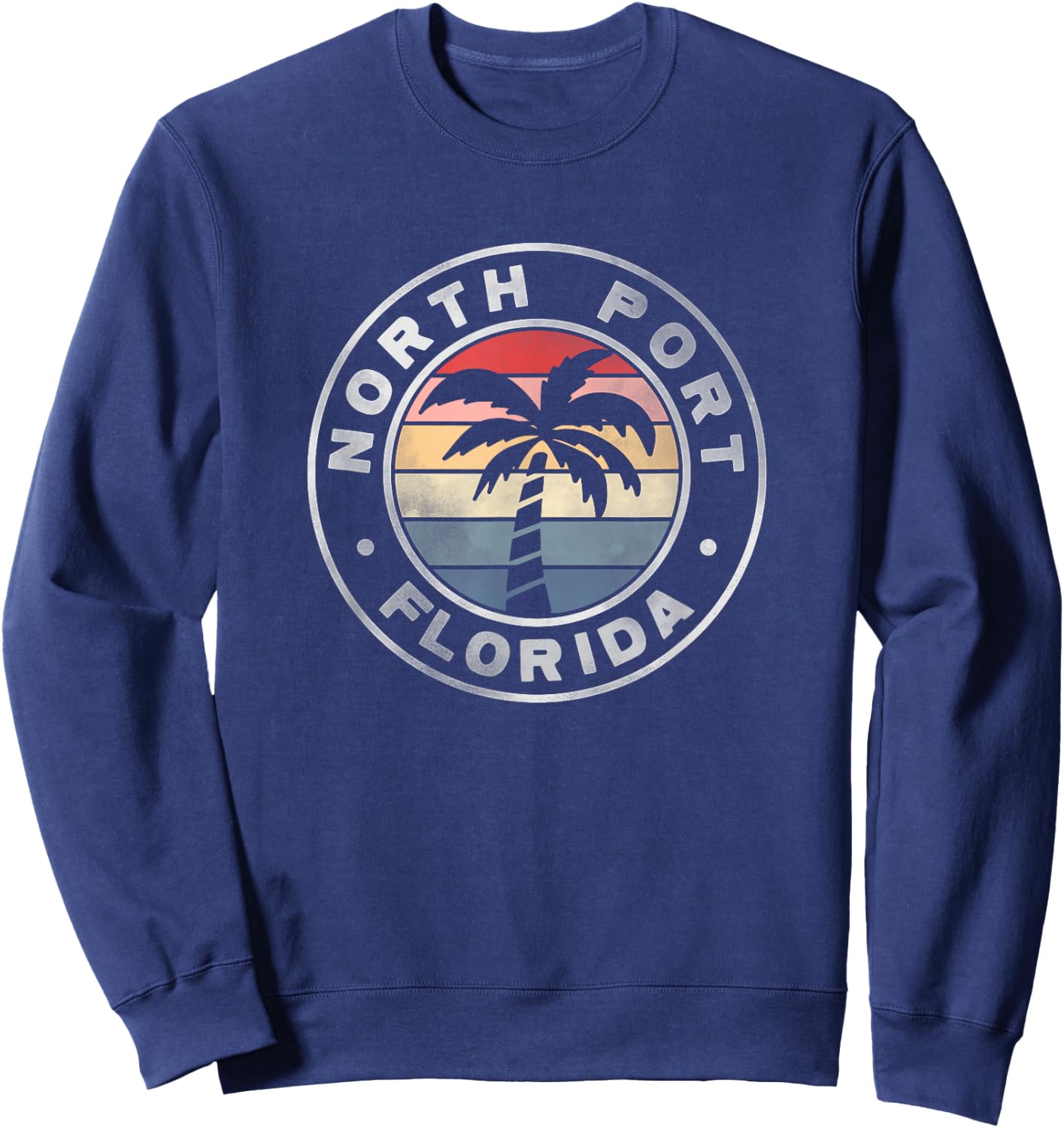North Port Florida Sunset Palm Trees Beach Retro Sweatshirt - Sweatshirt | Navy
