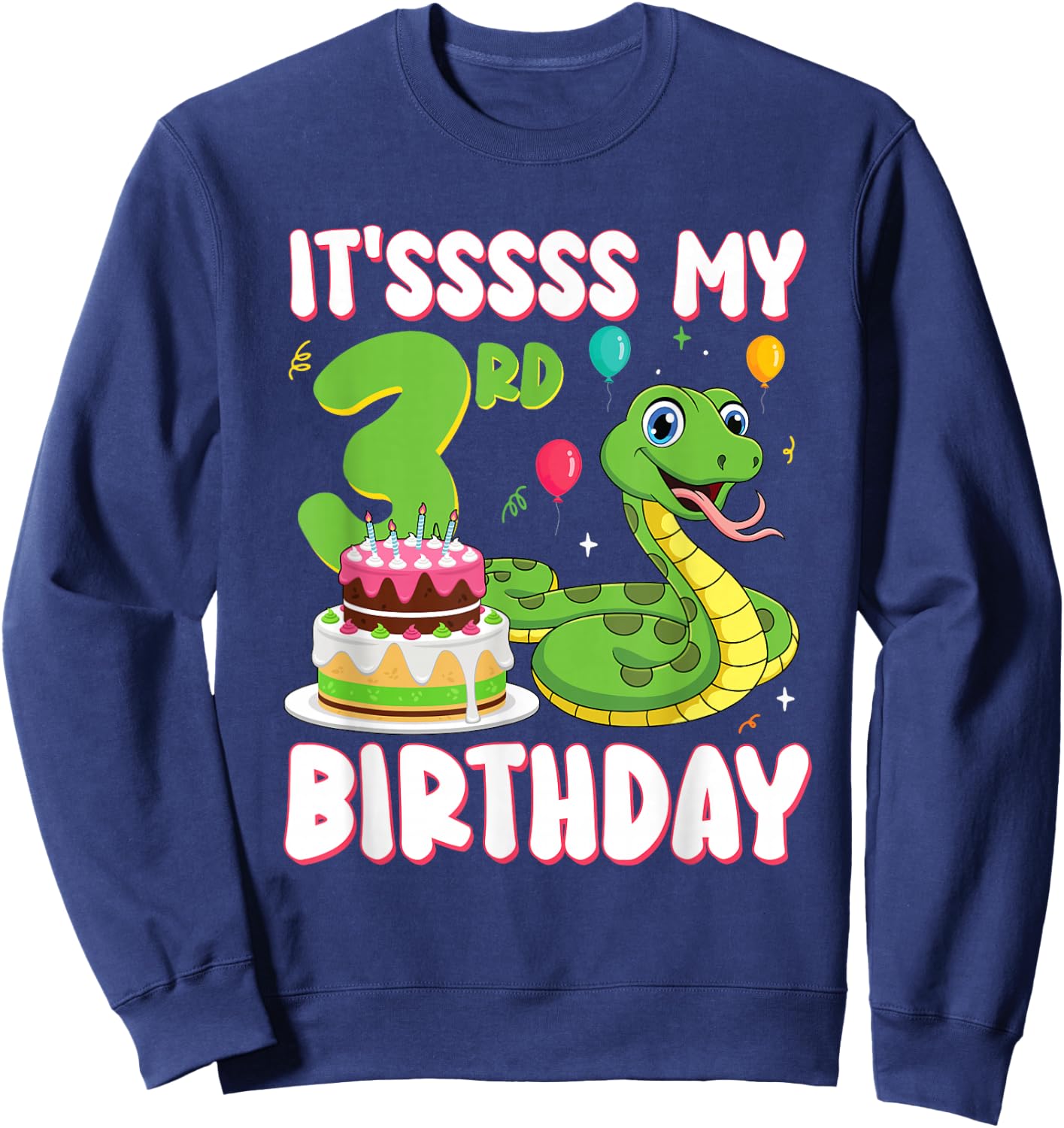 3 Year Old Snake 3rd Birthday Python Party Kids Sweatshirt - Sweatshirt | Navy