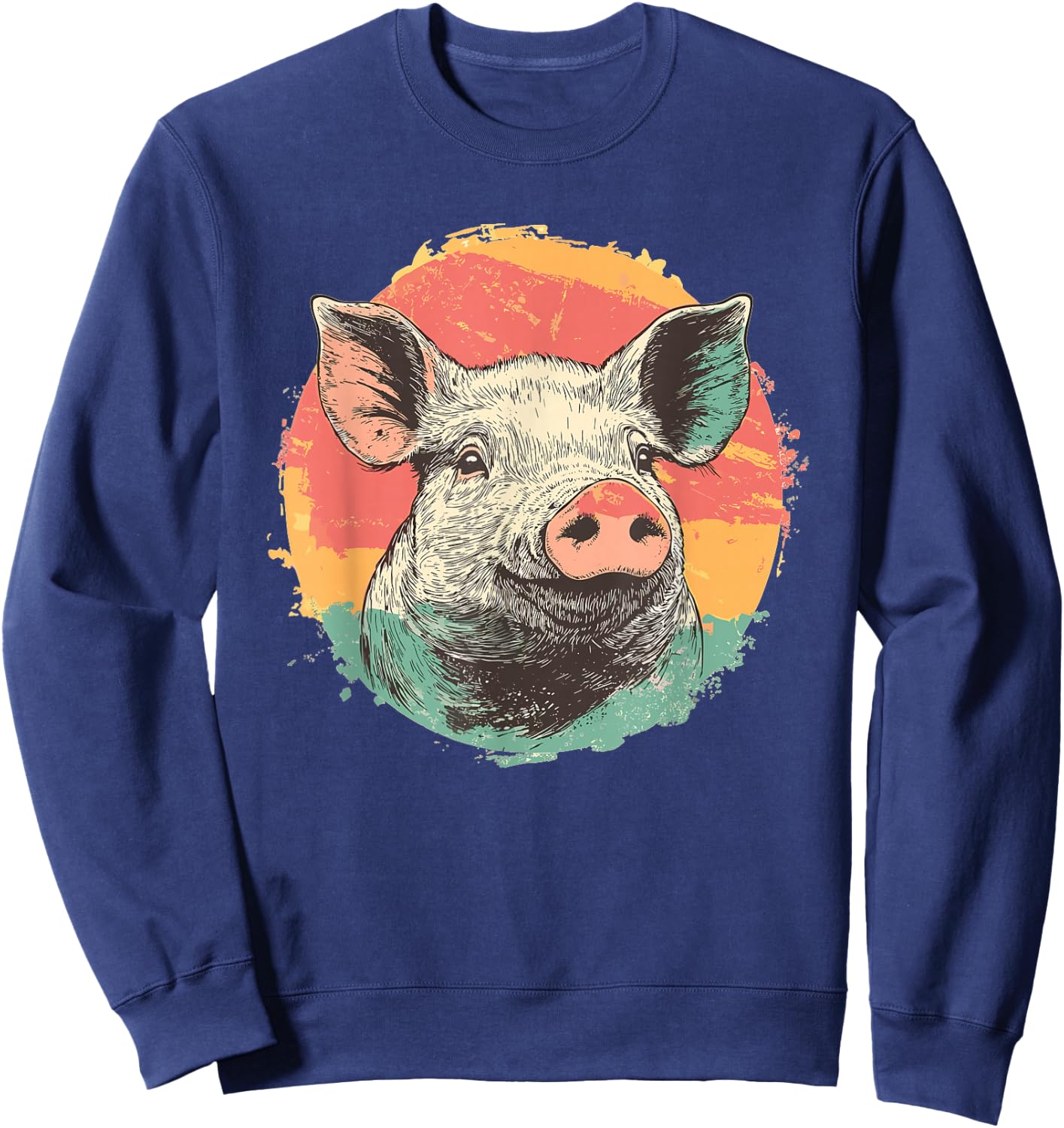 Vintage Pig Sunset Retro Farm Style Animal Sweatshirt - Sweatshirt | Navy