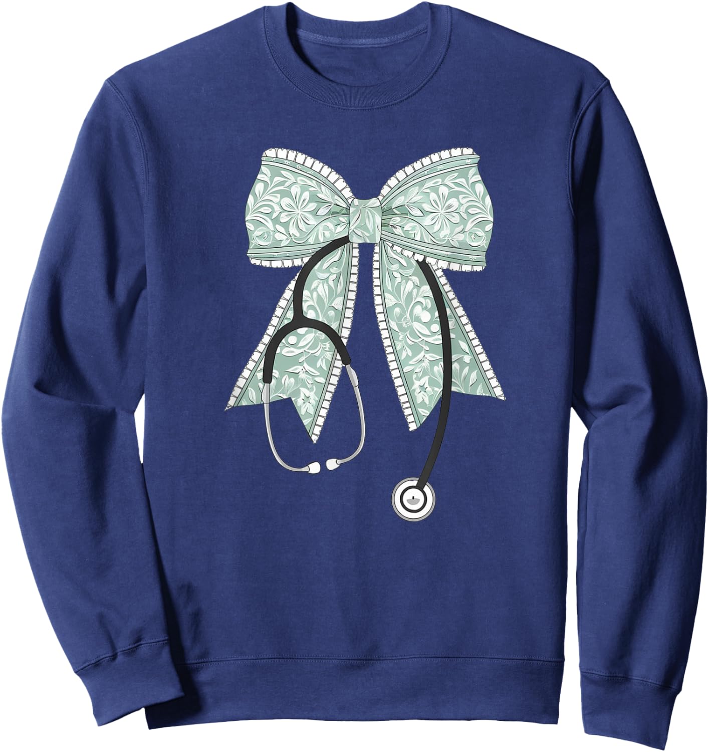 Nurse Doctor Coquette Bow Stethoscope Cute Nursing Ribbon Sweatshirt - Sweatshirt | Navy