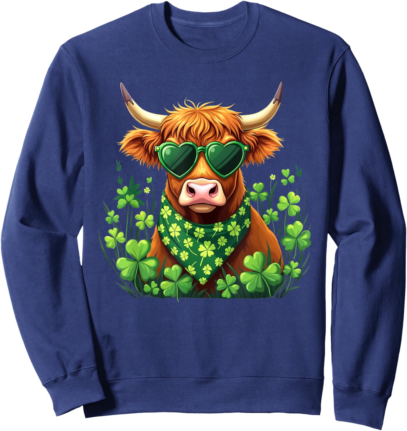 Cute Highland Cow St Patrick's Day Shamrock Cow Lover Women Sweatshirt - Sweatshirt | Navy