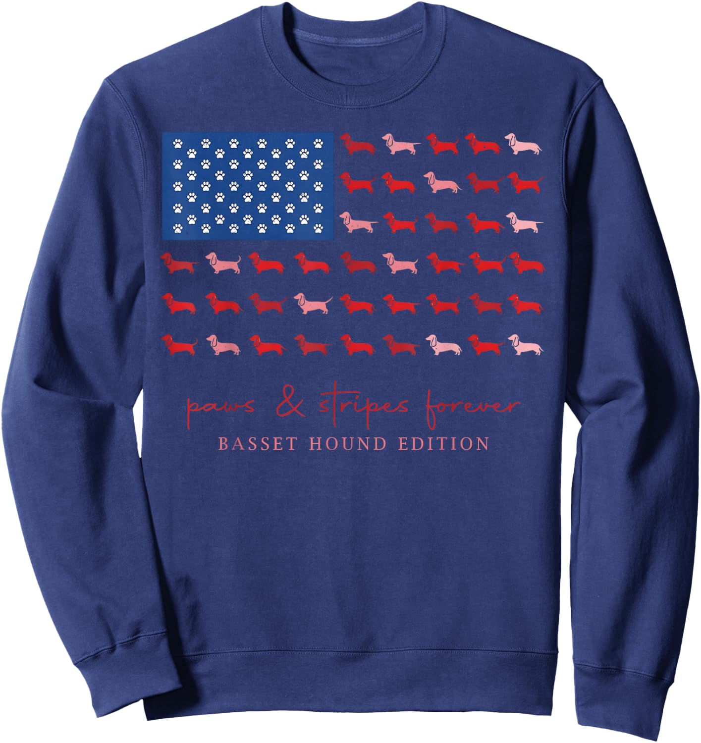 Paws and Stripes Forever Basset Hound USA Flag 4th of July Sweatshirt - Sweatshirt | Navy