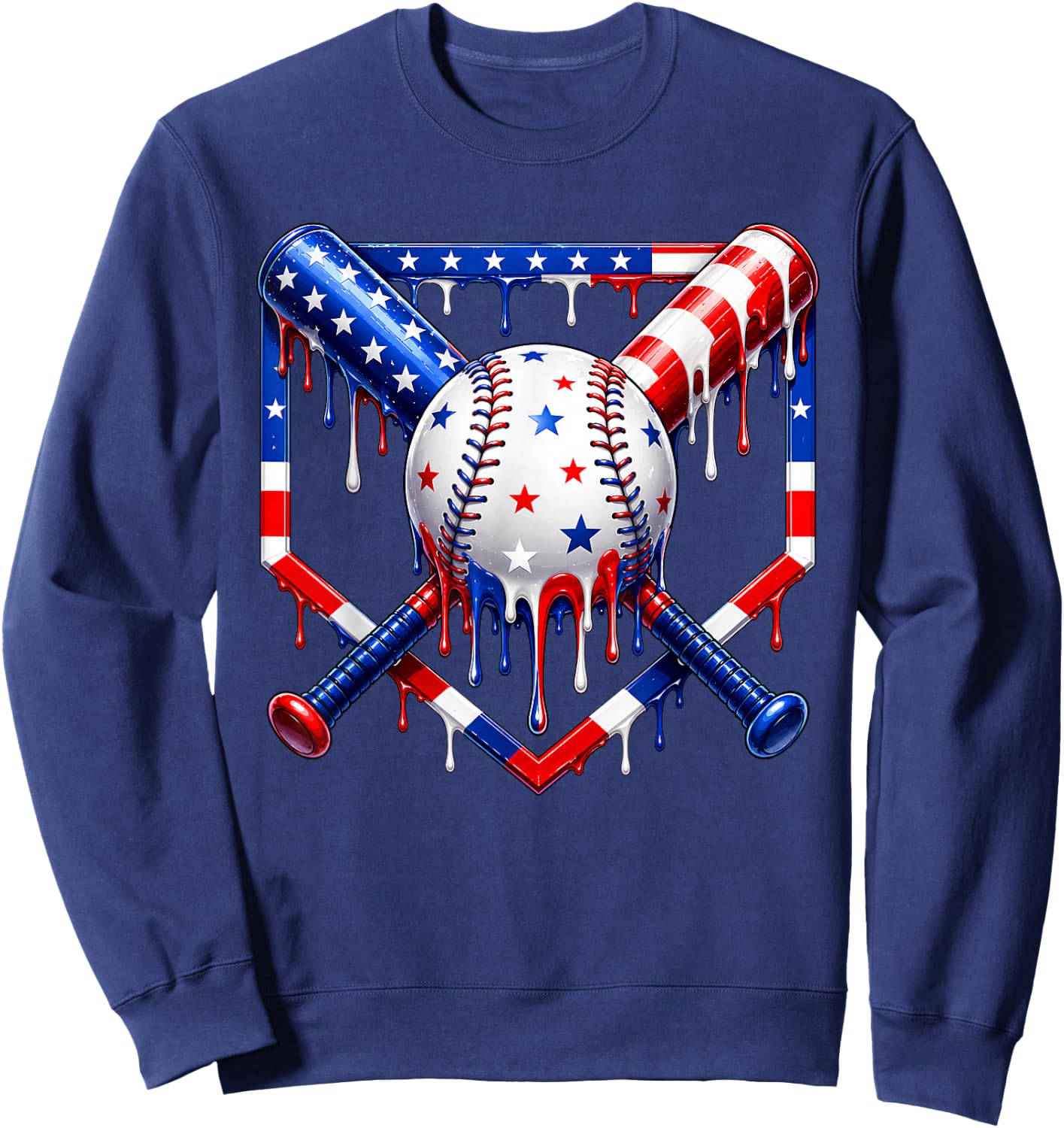 Baseball Drip Ice Cream USA Flag 4th of July Boys Youth Kids Sweatshirt - Sweatshirt | Navy