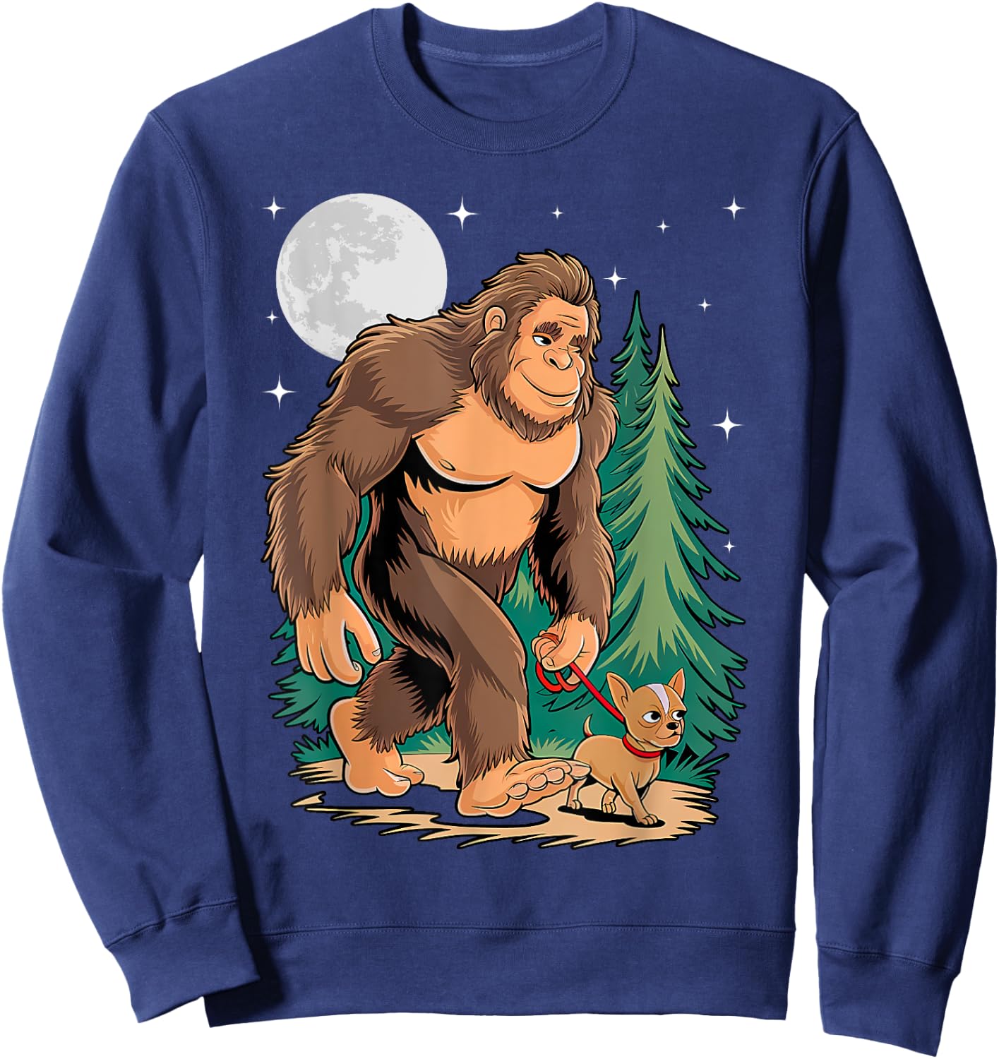 Funny Chihuahua Bigfoot Dog Walking Dog Mom Dad Kids Sweatshirt - Sweatshirt | Navy
