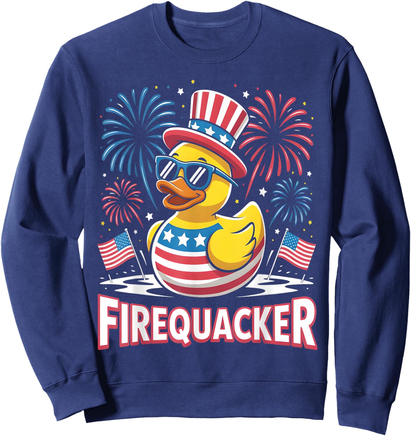 Firequacker Rubber Duck American Flag Fireworks 4th of July Sweatshirt - Sweatshirt | Navy