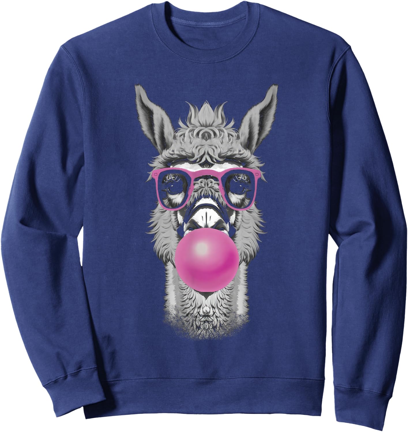 Funny Bubblegum Llama Pink Glasses and Bubble Gum Pop Sweatshirt - Sweatshirt | Navy
