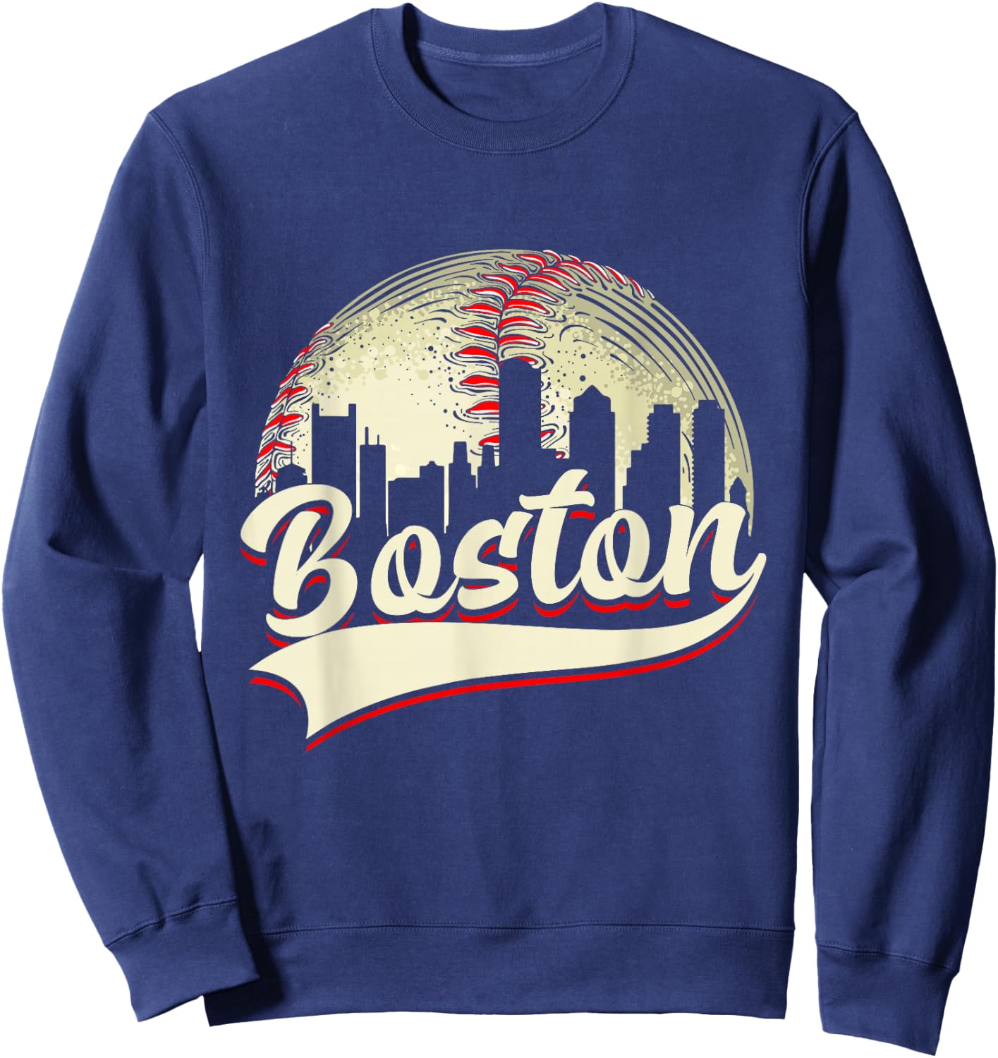 Boston Cityscape Graphic Baseball Lover Player and Fans Sweatshirt - Sweatshirt | Navy