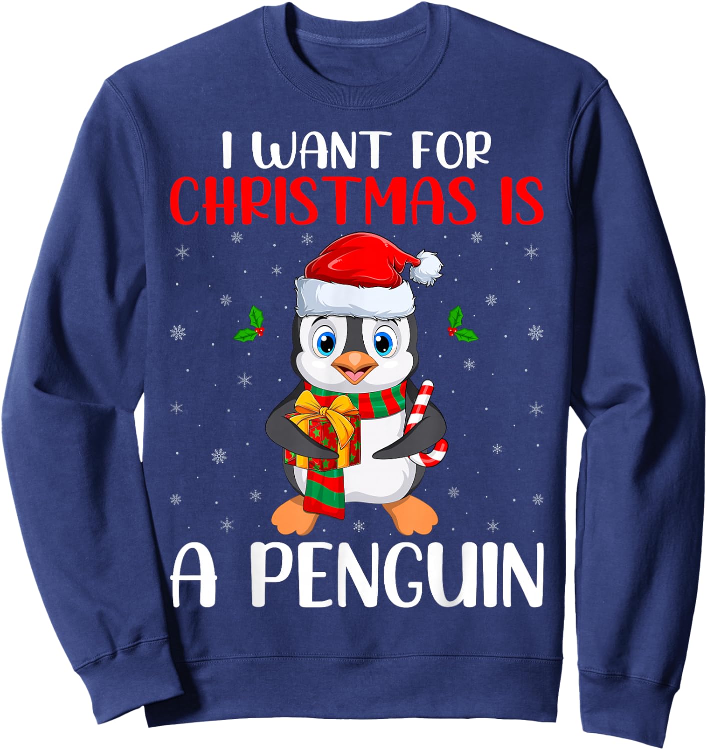 Penguin Lover -Adults Black Cartoon Christmas Birthday Modern Sweater Short Sleeve Sweatshirt - Sweatshirt | Navy