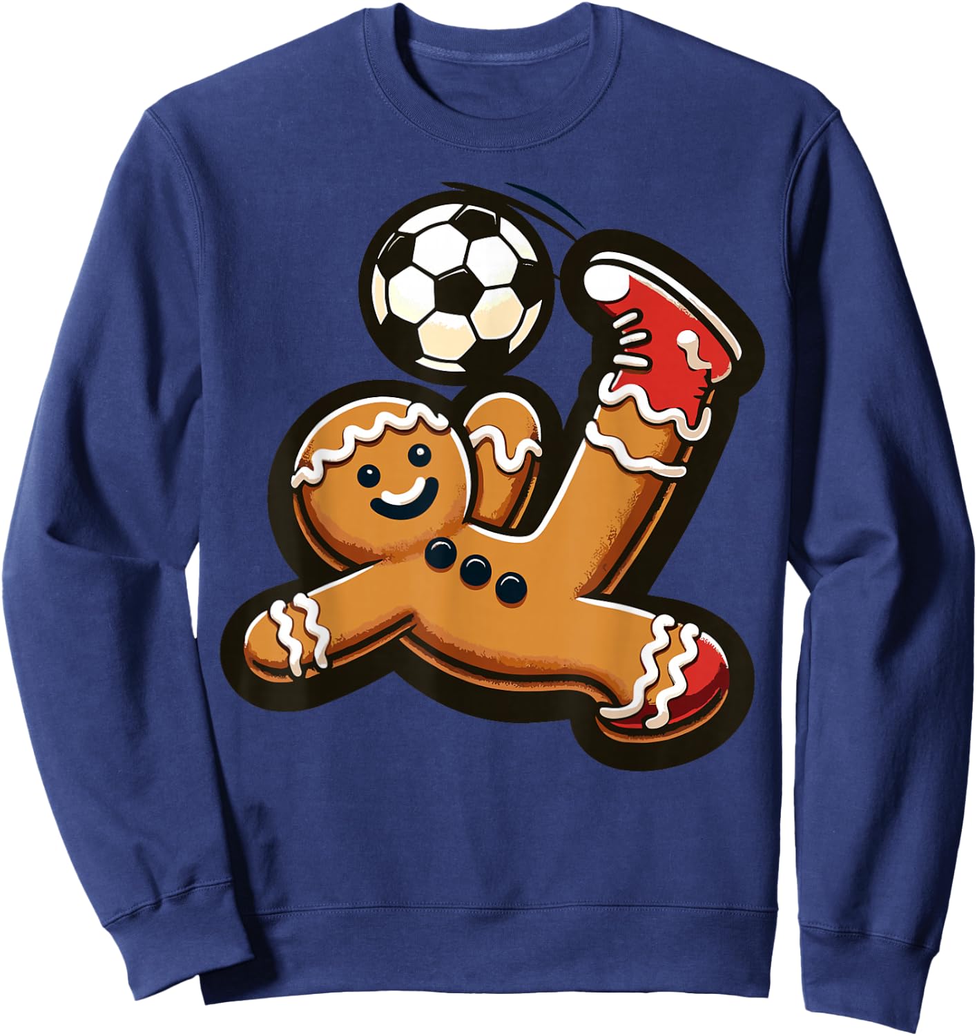 Gingerbread Plays Soccer Bicycle Kick, Cookie Christmas Sweatshirt - Sweatshirt | Navy