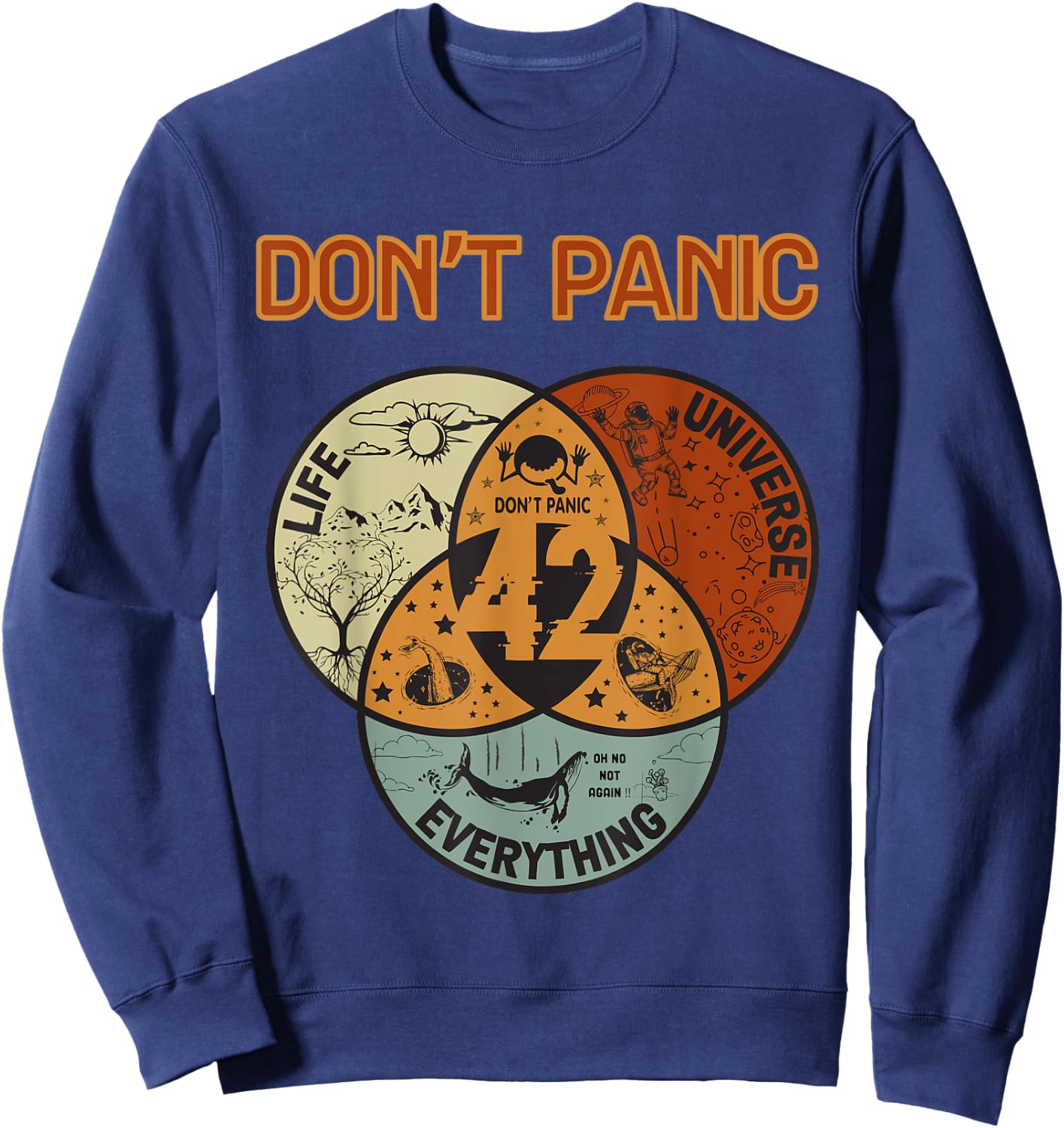 42 Answer to Life The Universe And Everything Don't Panic Sweatshirt - Sweatshirt | Navy