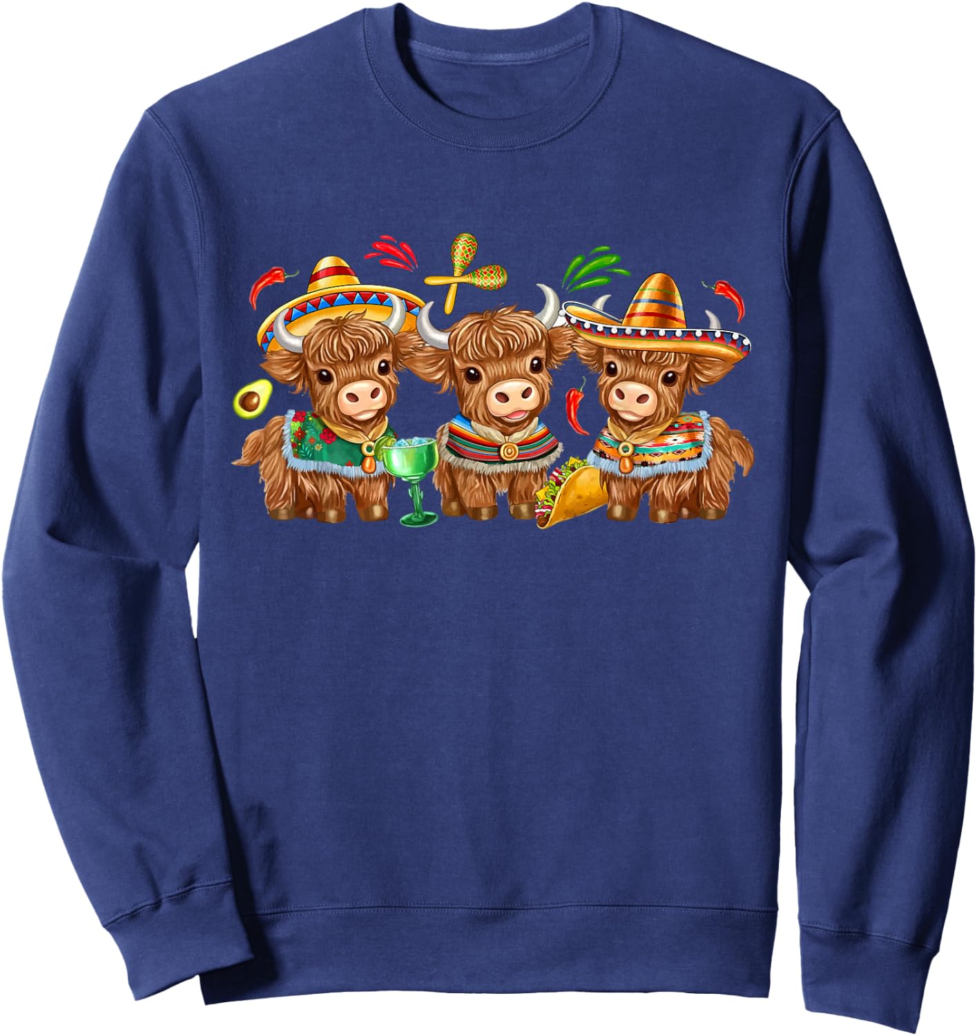 Cute Cinco De Mayo Highland Cow Sombrero Mexican Fiesta Sweatshirt - Sweatshirt | Navy