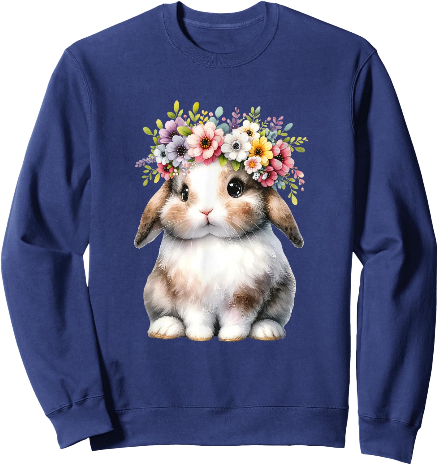 Easter Bunny Girls - Easter Bunny Flower Graphic Sweatshirt - Sweatshirt | Navy