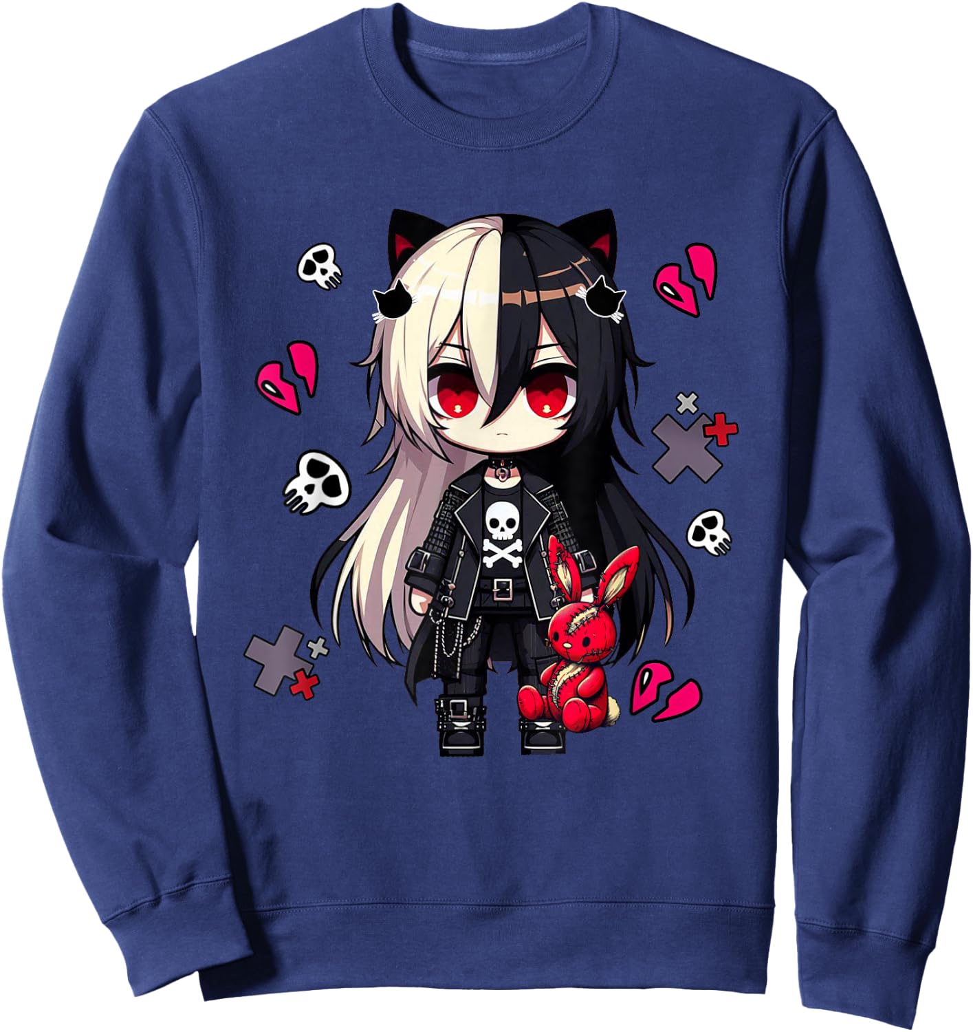 Chibi Kawaii Emo Pastel Goth Girl Anime Japanese Scary , Black, S Sweatshirt - Sweatshirt | Navy