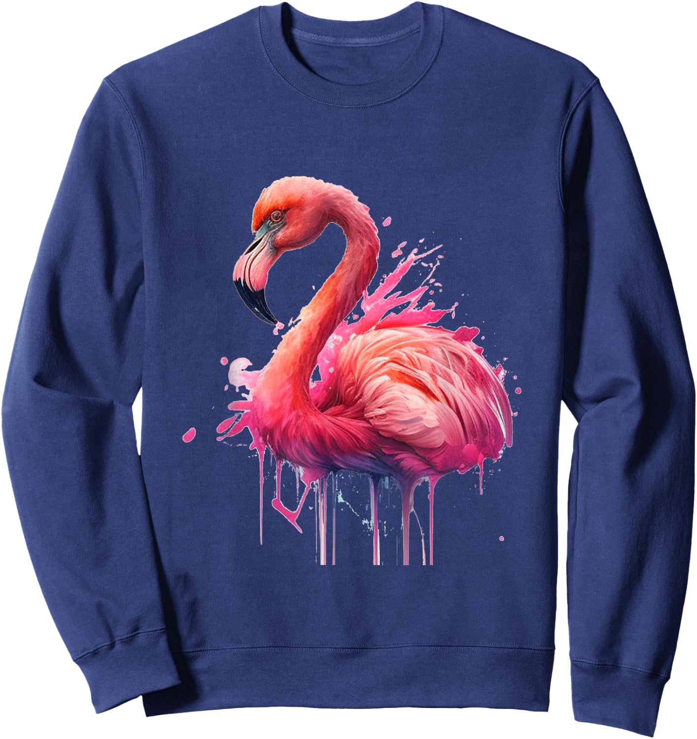 Flamingo Watercolour Splash Drips Pretty Animal Painting Bird , black Sweatshirt - Sweatshirt | Navy