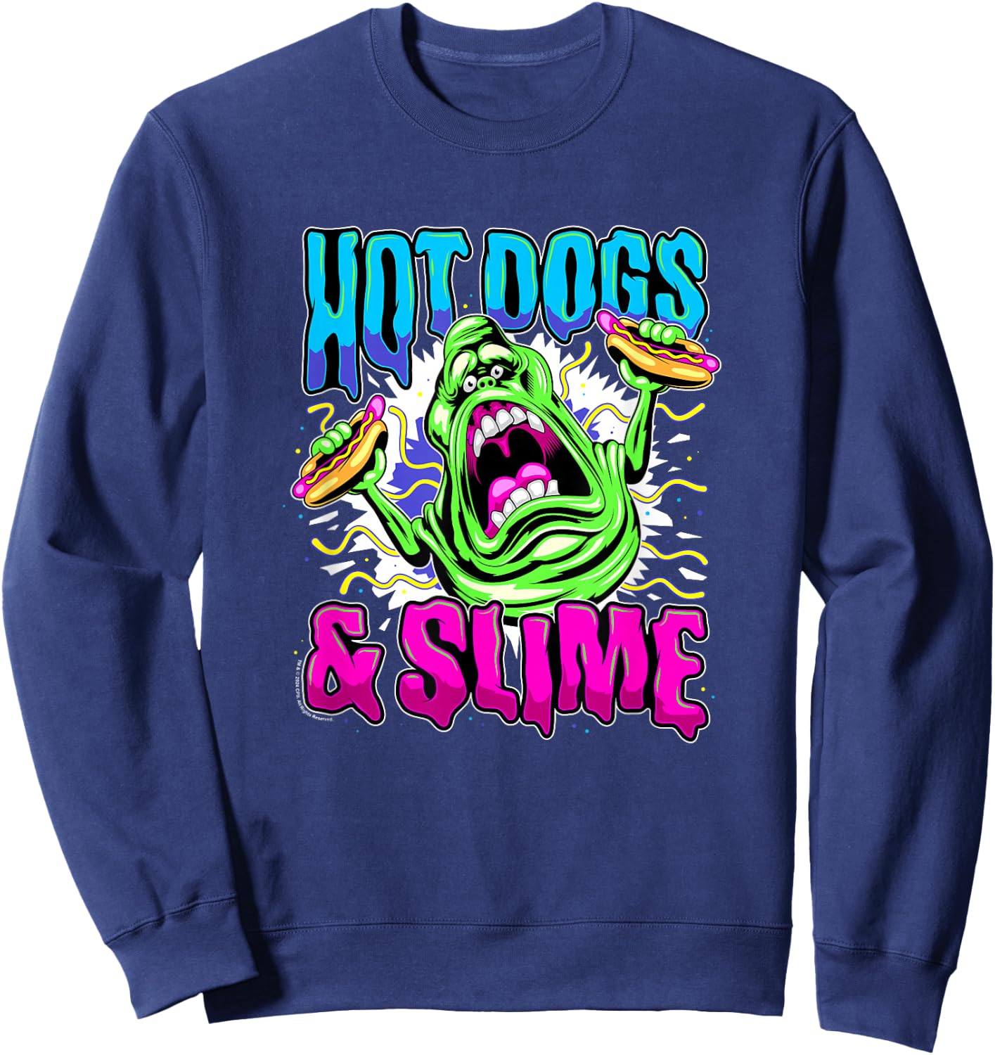 Ghostbusters Vintage Slimer Retro Hot Dogs & Slime Logo - Erwachsene und Kinder - Schwarz - S Sweatshirt - Sweatshirt | Navy