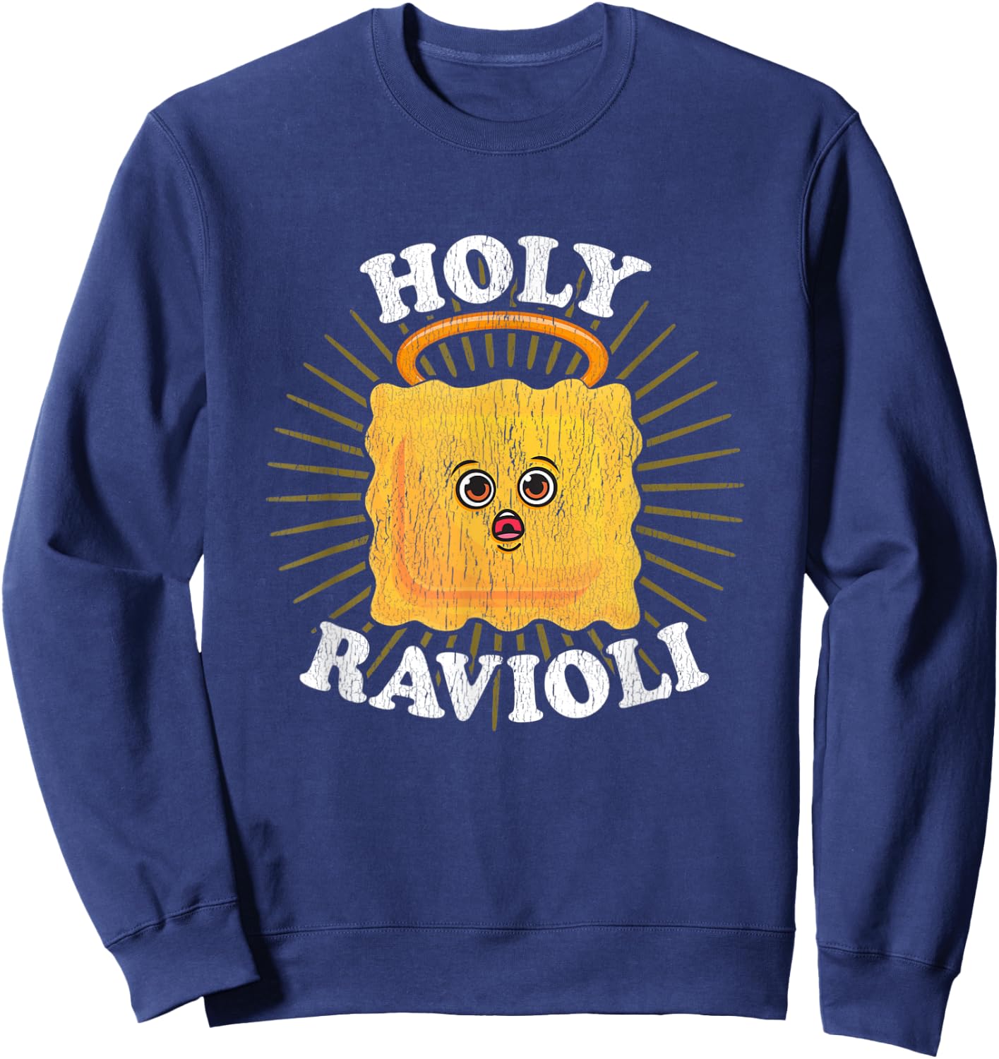 Holy Ravioli Pun Funny Kawaii Italian Food Illustration Sweatshirt - Sweatshirt | Navy