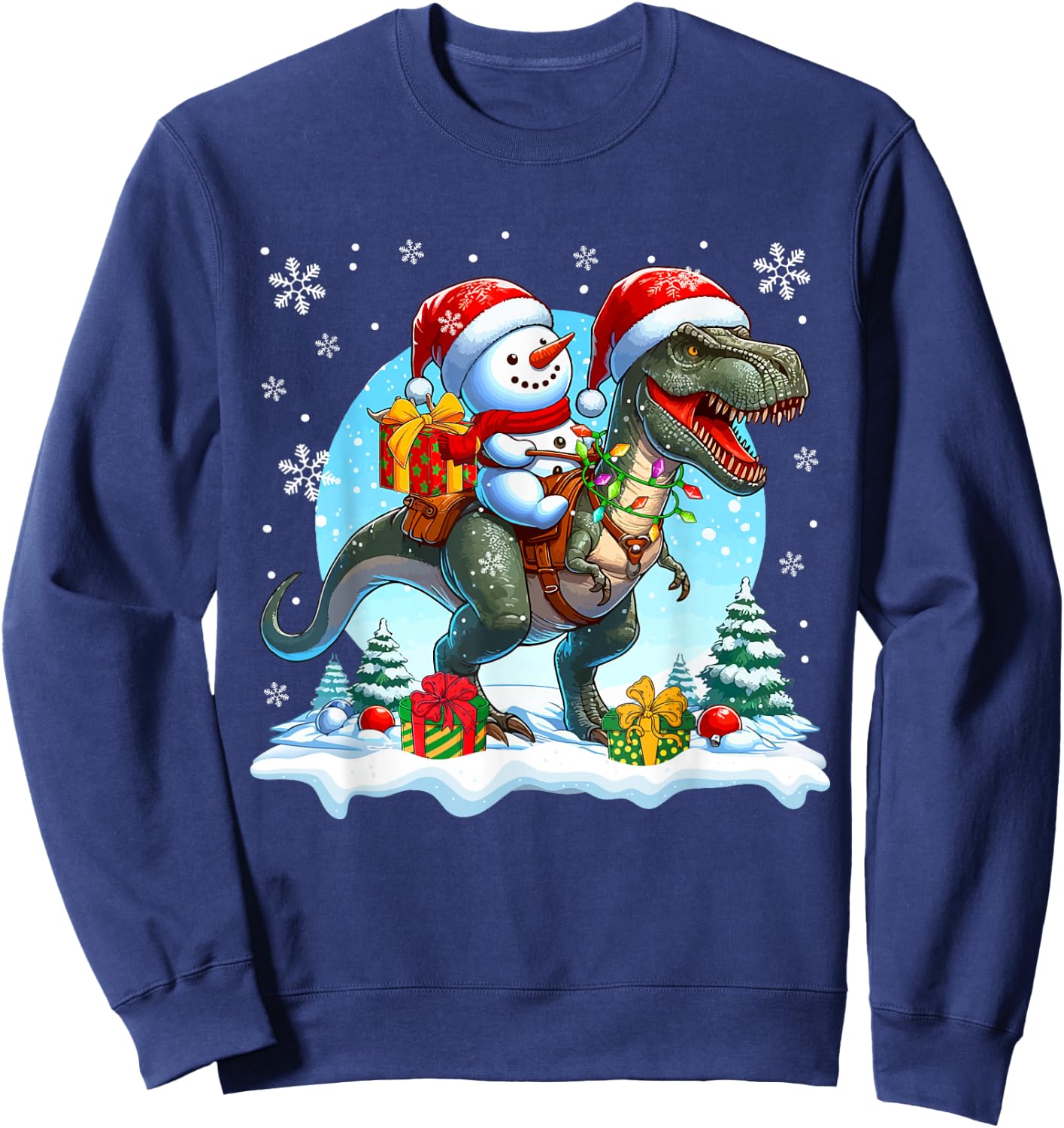 Santa Snowman Riding T-Rex Christmas Family Kids Toddler Sweatshirt - Sweatshirt | Navy