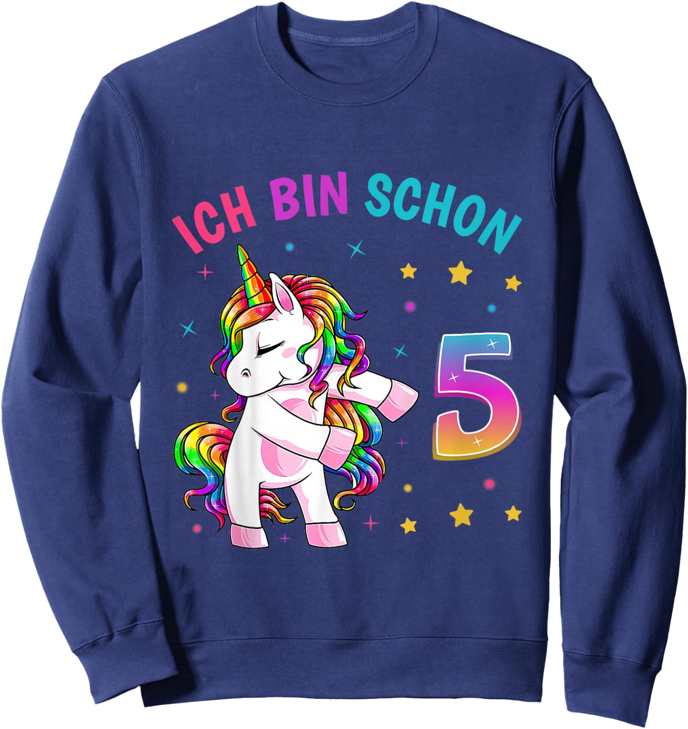 Children's 5th Birthday Girl I Am 5 Years Old Party Unicorn , black Sweatshirt - Sweatshirt | Navy