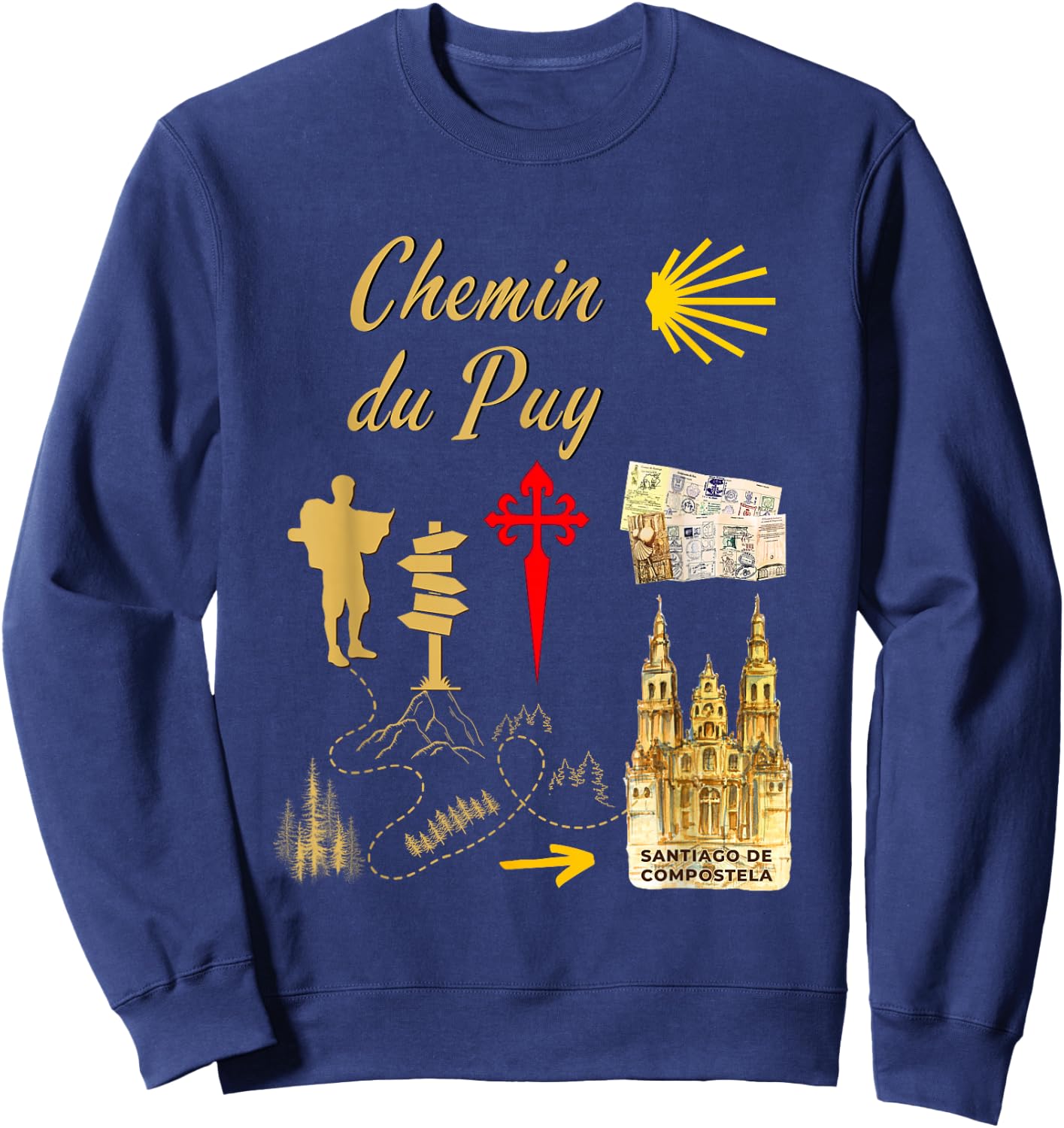 Symbols of the Way of Puy Santiago de Compostela Sweatshirt - Sweatshirt | Navy