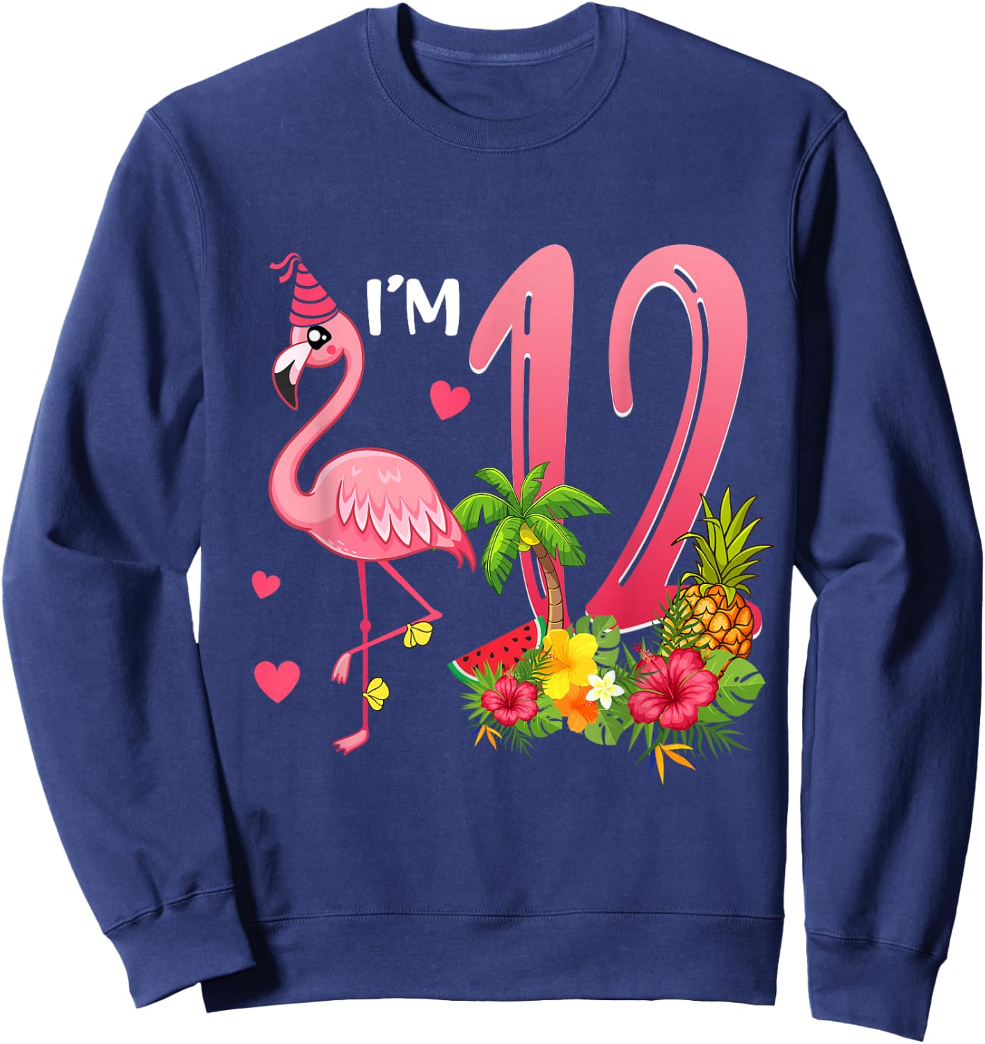 I'm 12 Year Old Flamingo Tropical Theme 12th Birthday Girl Sweatshirt - Sweatshirt | Navy