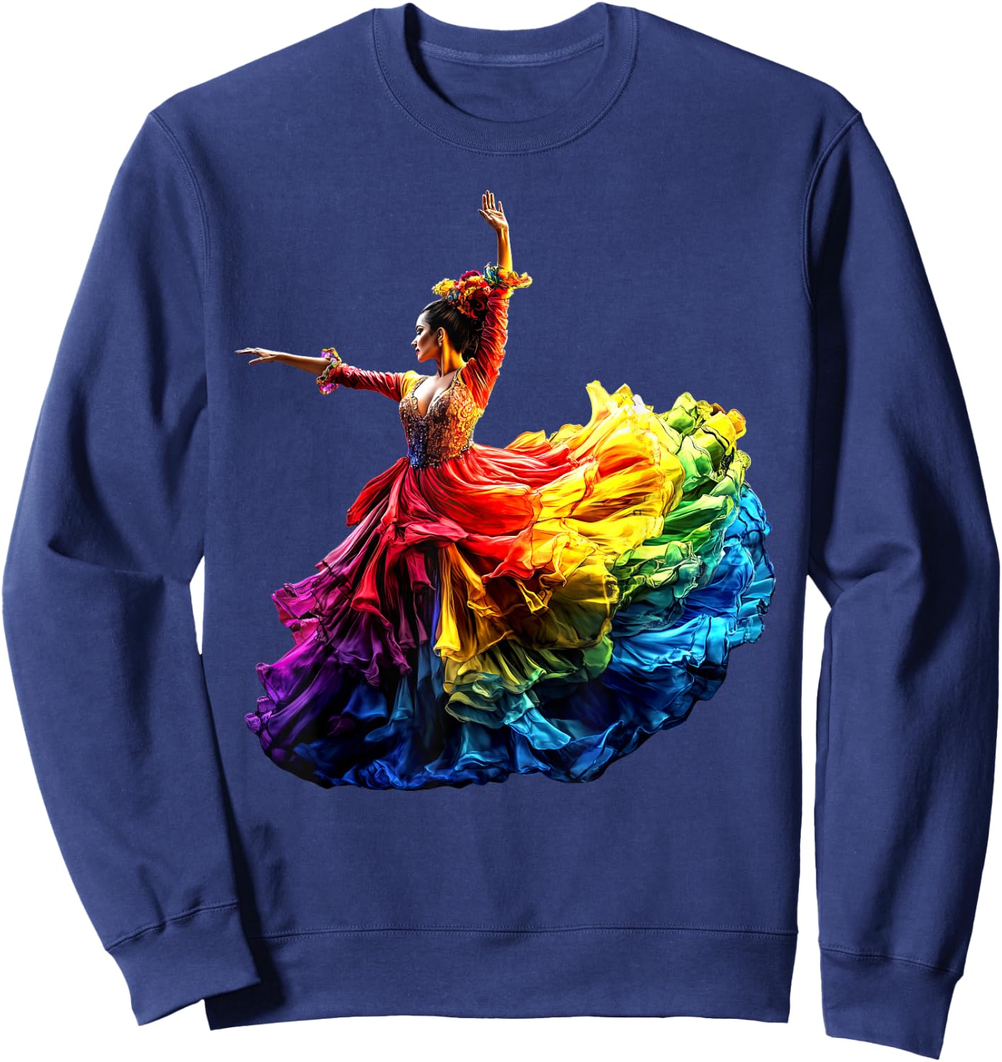 Flamenco Dancer Dress Colorful Rainbow Flamenco , Black, S Sweatshirt - Sweatshirt | Navy