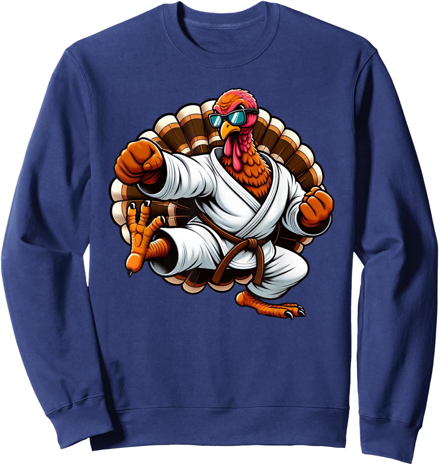 Funny Turkey Thanksgiving Karate Judo Martial Arts Kids Sweatshirt - Sweatshirt | Navy