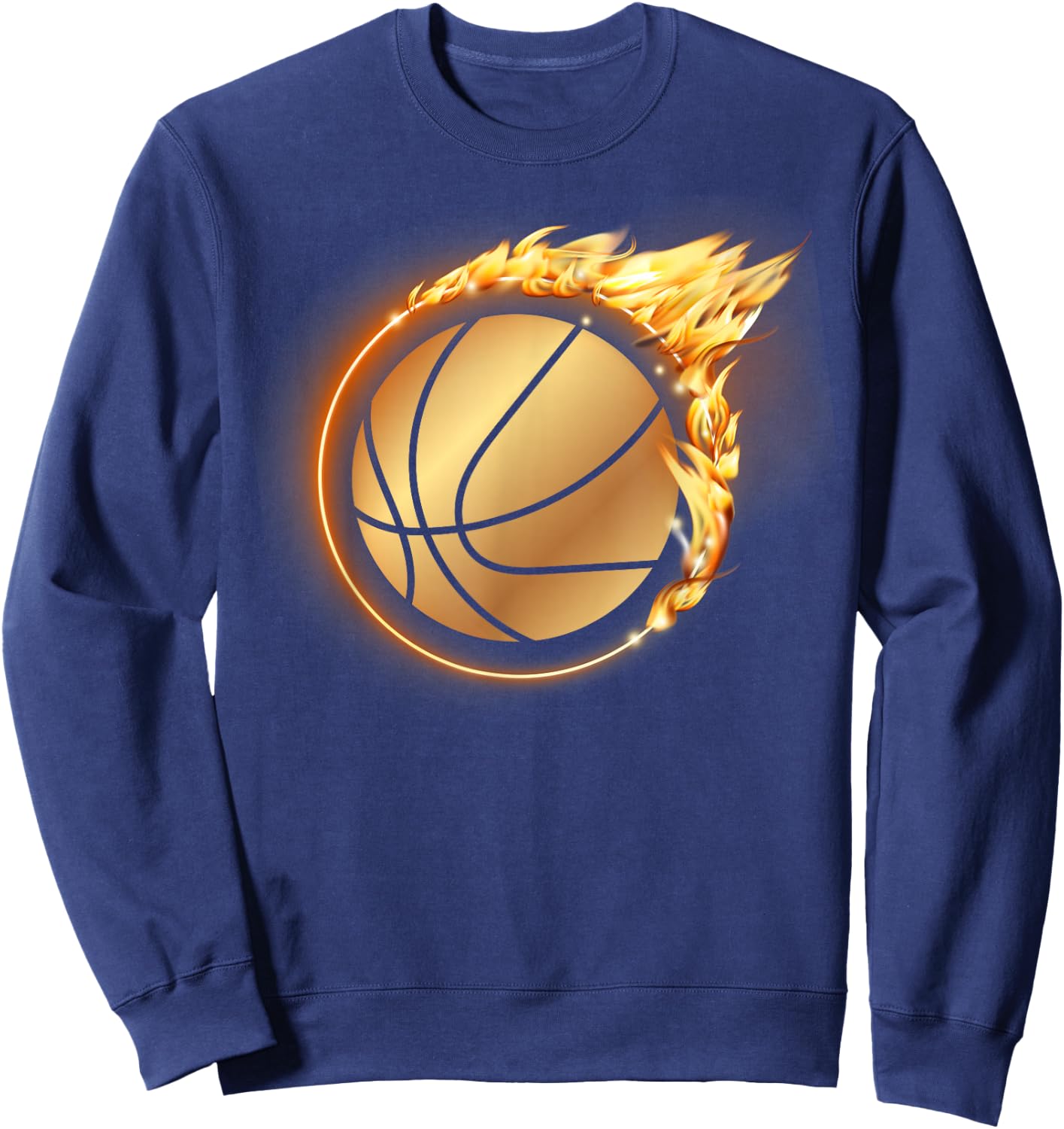 Flaming Gold Basketball Slam Dunk Hoop Fire Basketball Flame Sweatshirt - Sweatshirt | Navy