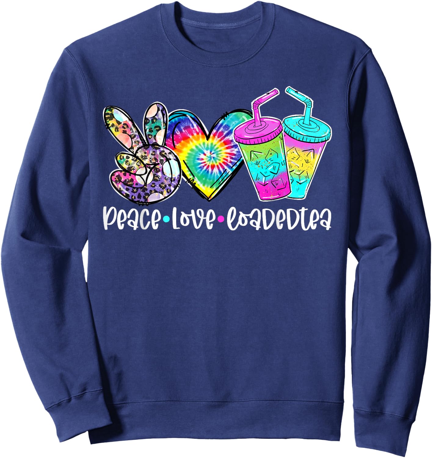 Peace Love Loaded Tea Tie Dye Leoaprd Print Summer Vacations Women Sweatshirt - Sweatshirt | Navy