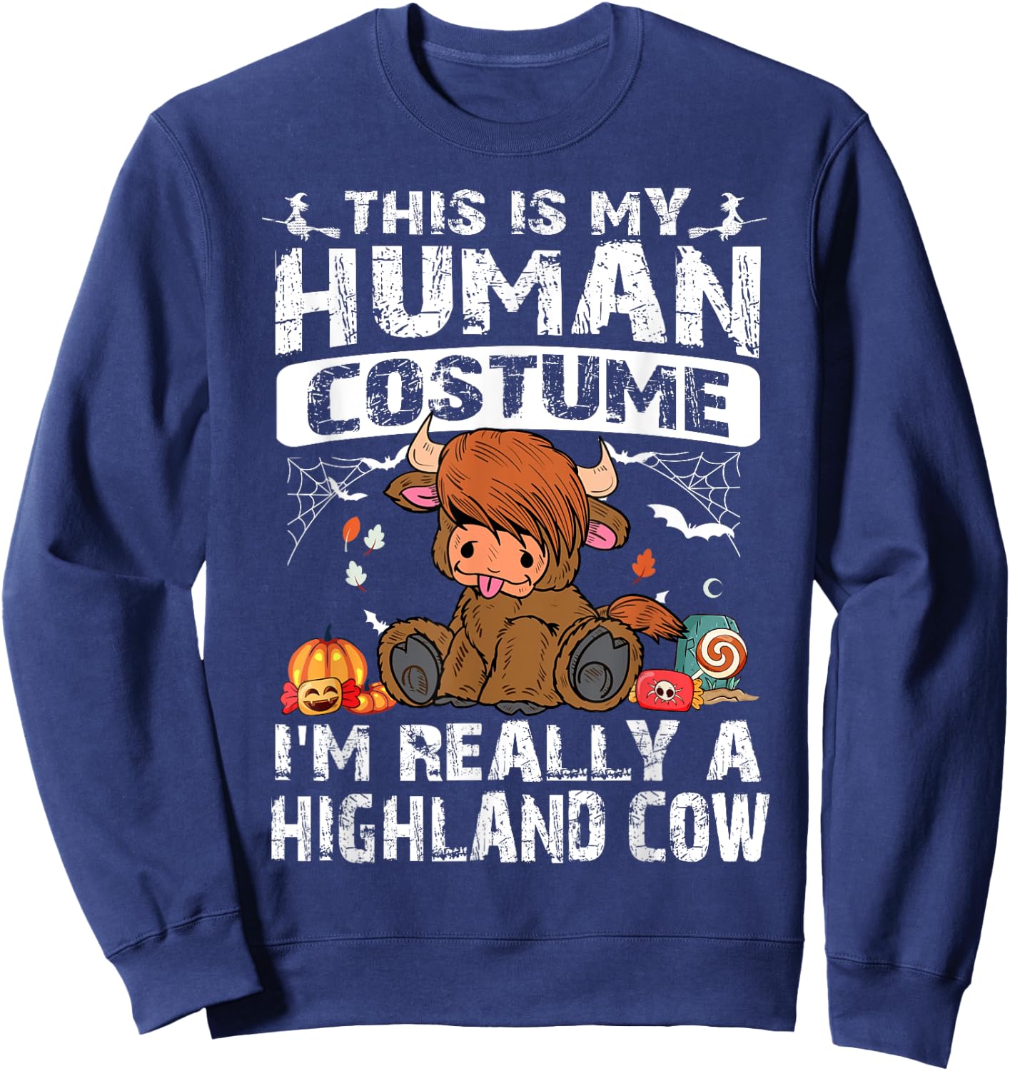 This is My Human Costume I'm Really A Highland Cow Halloween Sweatshirt - Sweatshirt | Navy