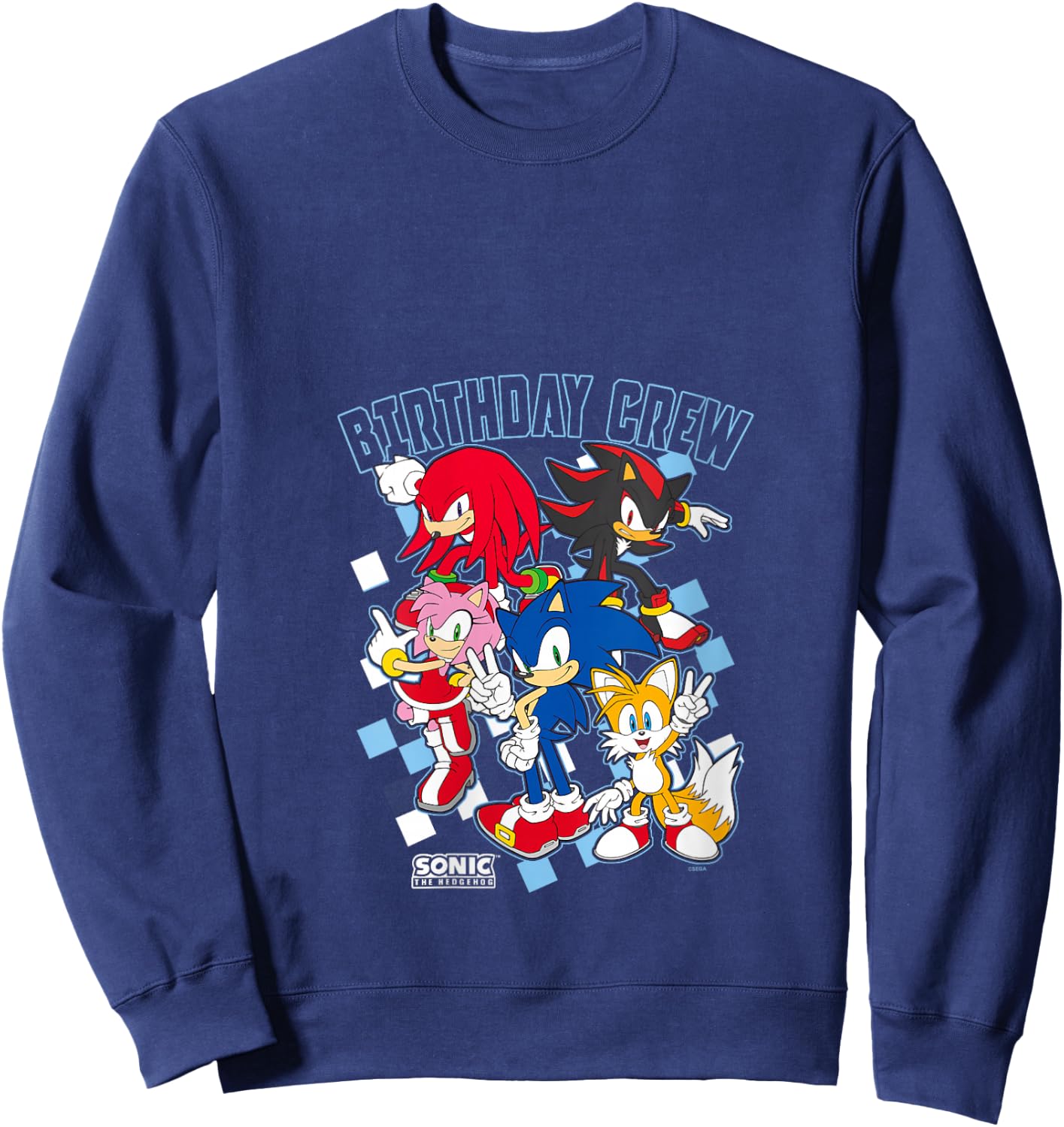 Sonic The Hedgehog Birthday Cre Group Shot Big Chest Logo V-Neck Sweatshirt - Sweatshirt | Navy
