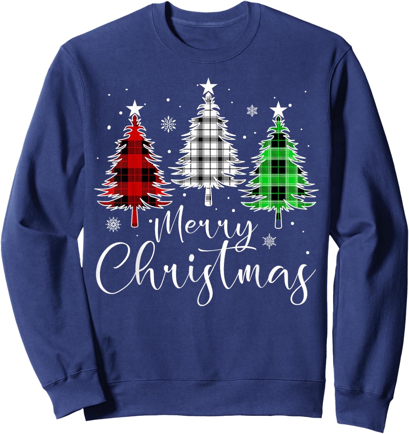 Christmas Tree Buffalo Plaid Red White Green Light Family Sweatshirt - Sweatshirt | Navy
