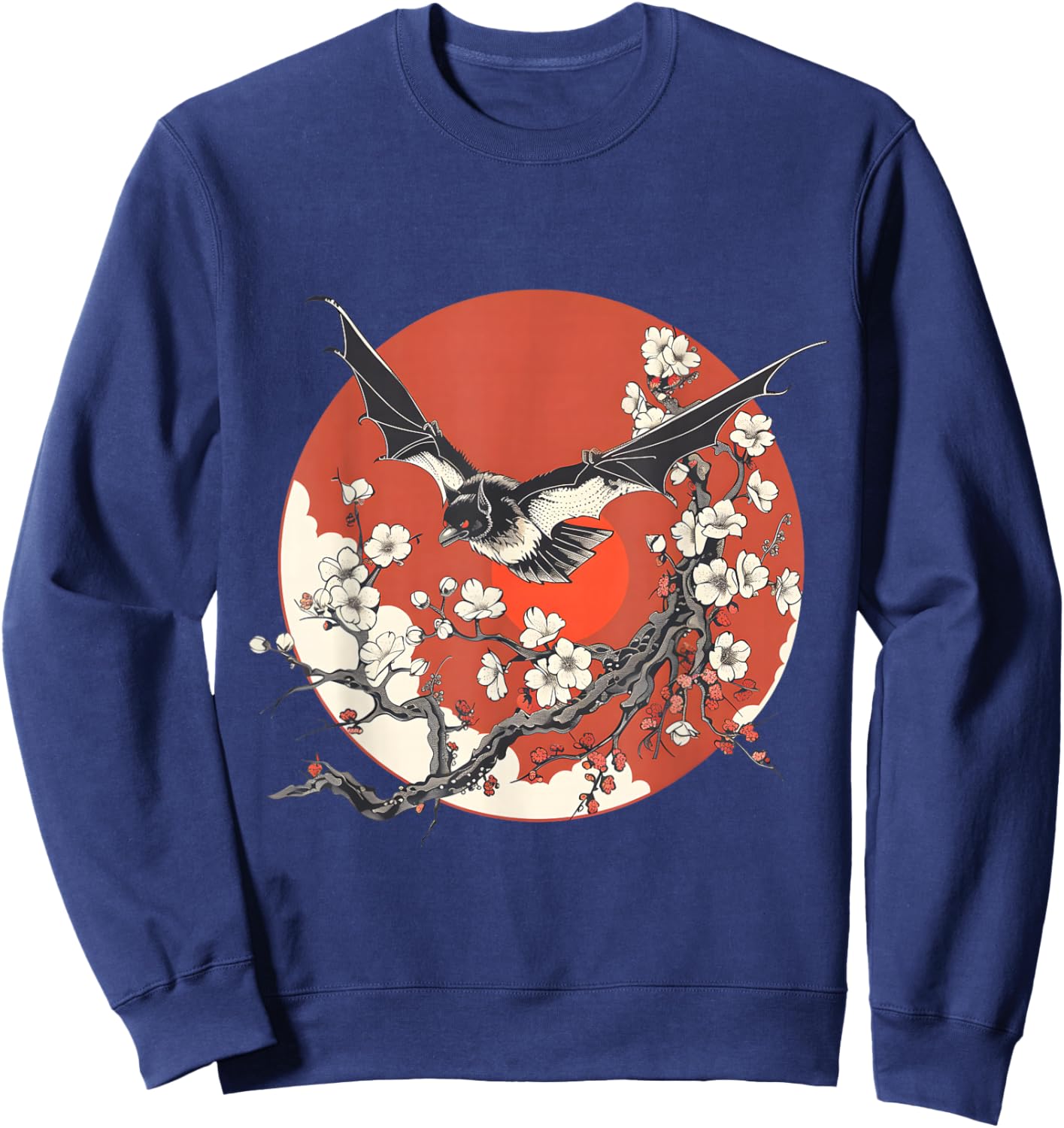 Japanese Cherry Blossom Aesthetic Bat Sweatshirt - Sweatshirt | Navy