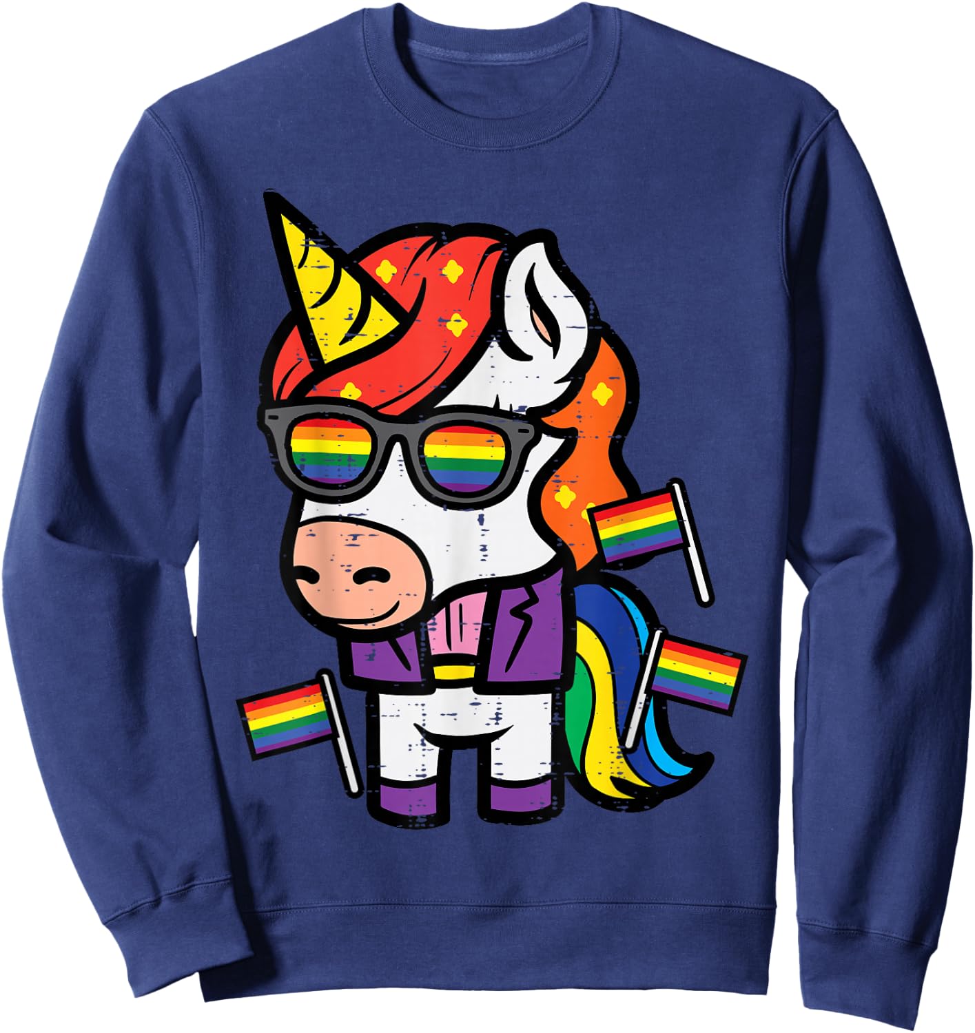 Gay Unicorn Rainbow Flag LGBT Pride Month Magical Men Women Sweatshirt - Sweatshirt | Navy