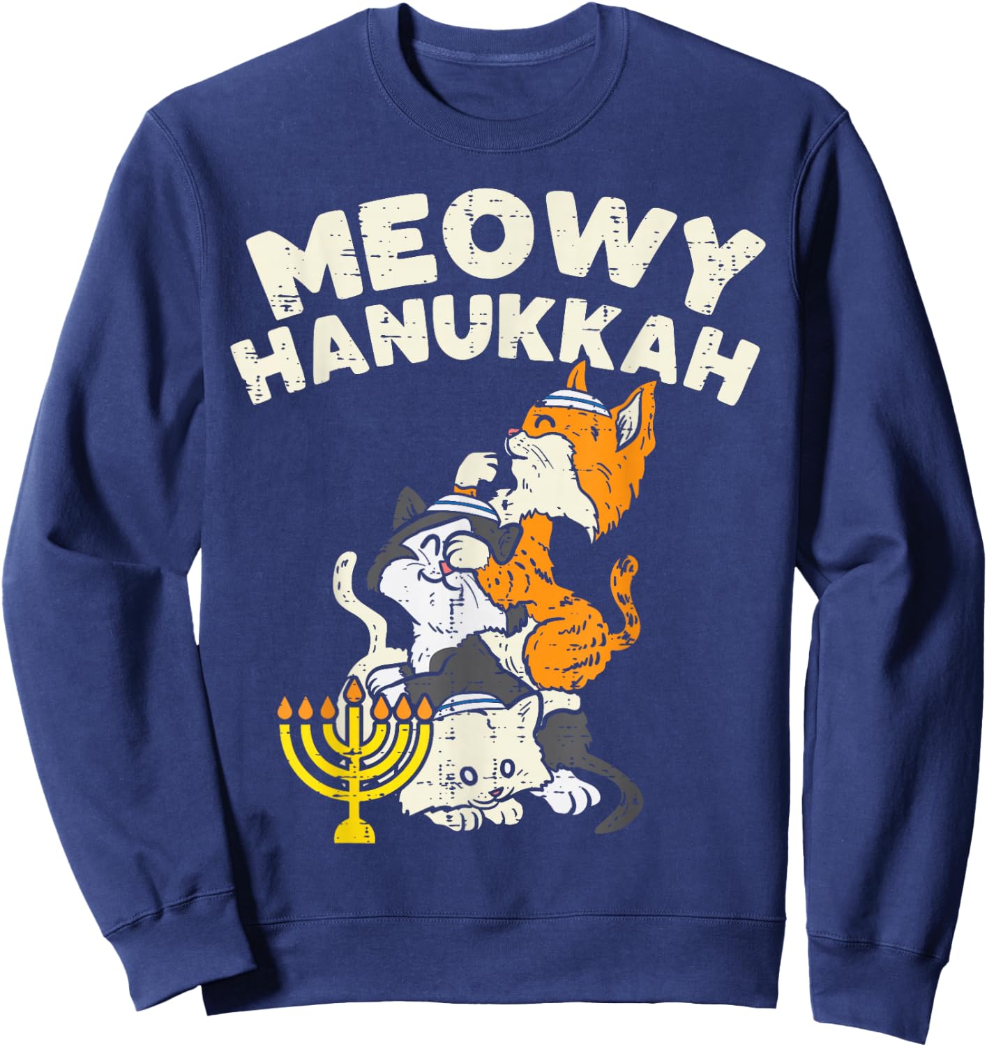 Meowy Hanukkah Cats Kitten Cute Hanukkah Pajamas Chanukah PJ Sweatshirt - Sweatshirt | Navy