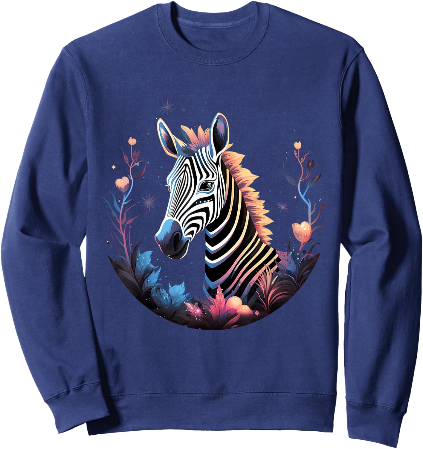 Zebra Floral Portrait African Animal Lovers Wildlife Safari Sweatshirt - Sweatshirt | Navy