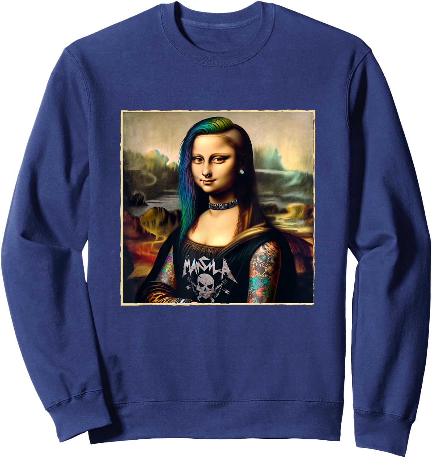 Graphic Design Metalcore Mona Lisa Bold Deathcore Vocalist , Black, S Sweatshirt - Sweatshirt | Navy