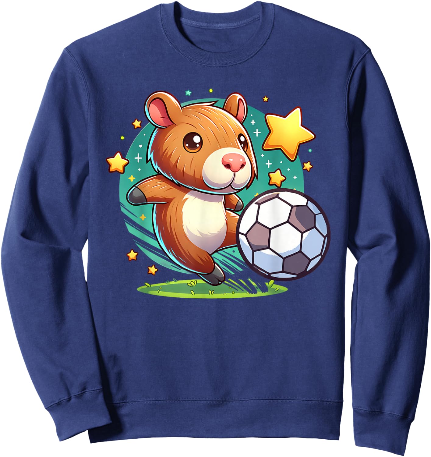Soccer Player Capybara Kicking Soccer Ball Cute Girl Graphic Sweatshirt - Sweatshirt | Navy