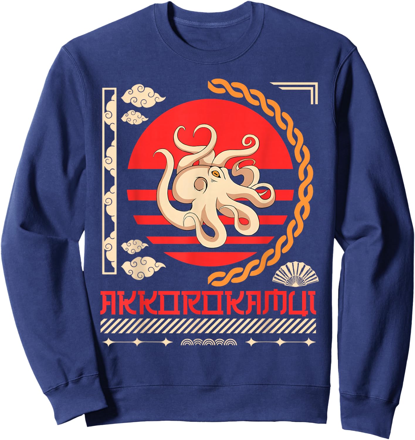 Japanese Mordern Vintage Graphical Octopus Art Men Women Sweatshirt - Sweatshirt | Navy