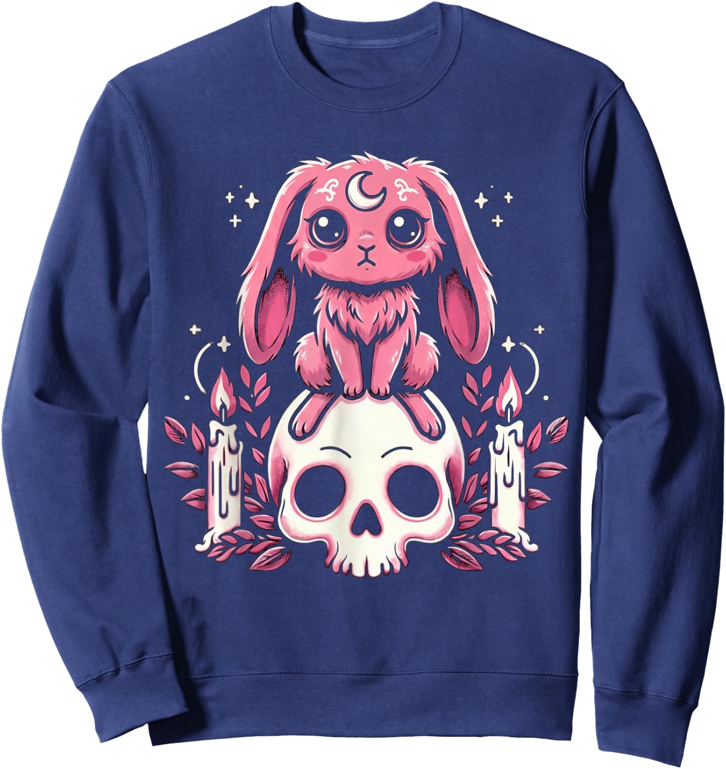Gothic Hase Bunny Fledermaus auf Schädel Mond Goth Sweatshirt - Sweatshirt | Navy