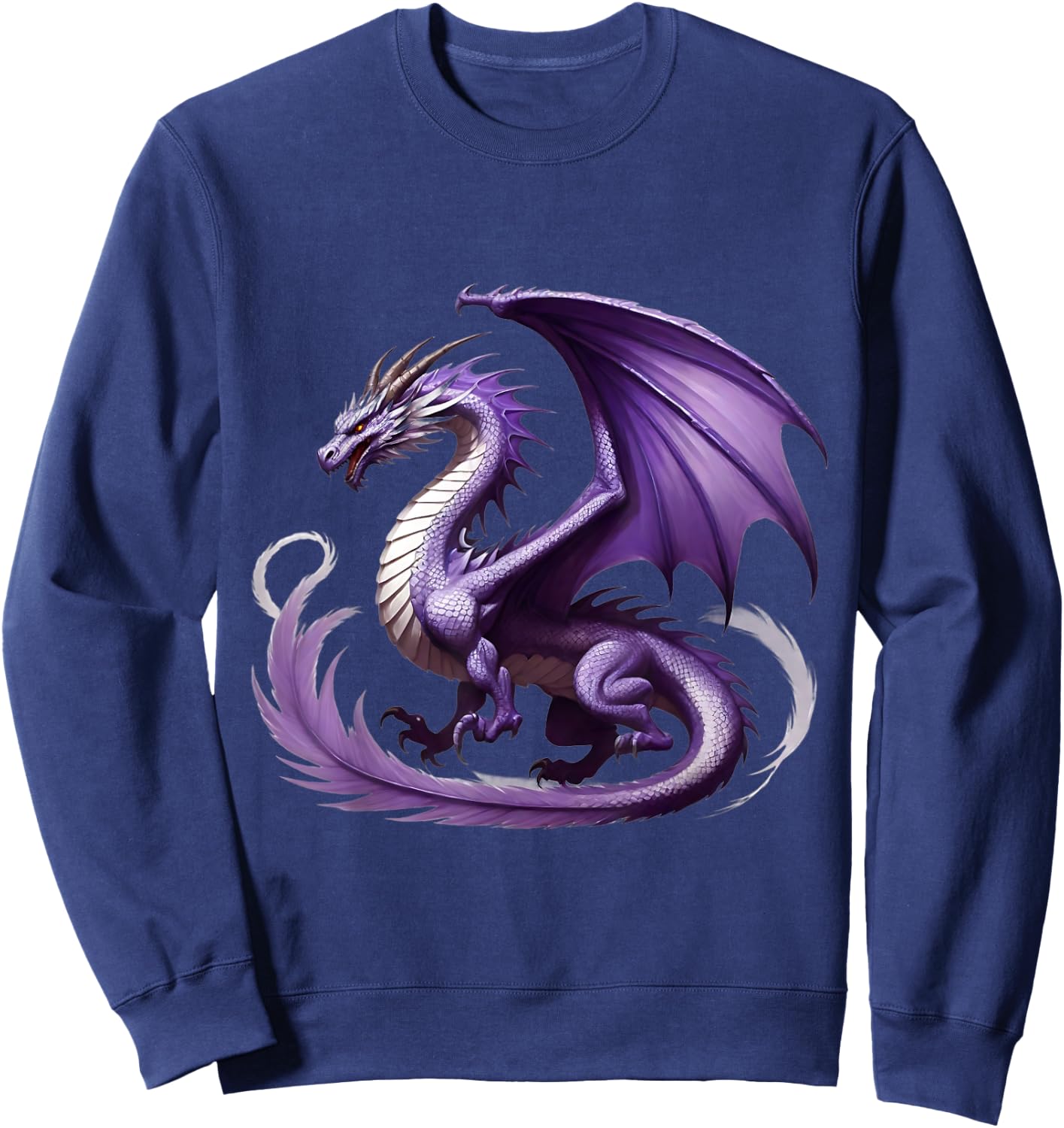 Flying Mythical Creature Cool Dragon Flame-Spewing Dragon Sweatshirt - Sweatshirt | Navy