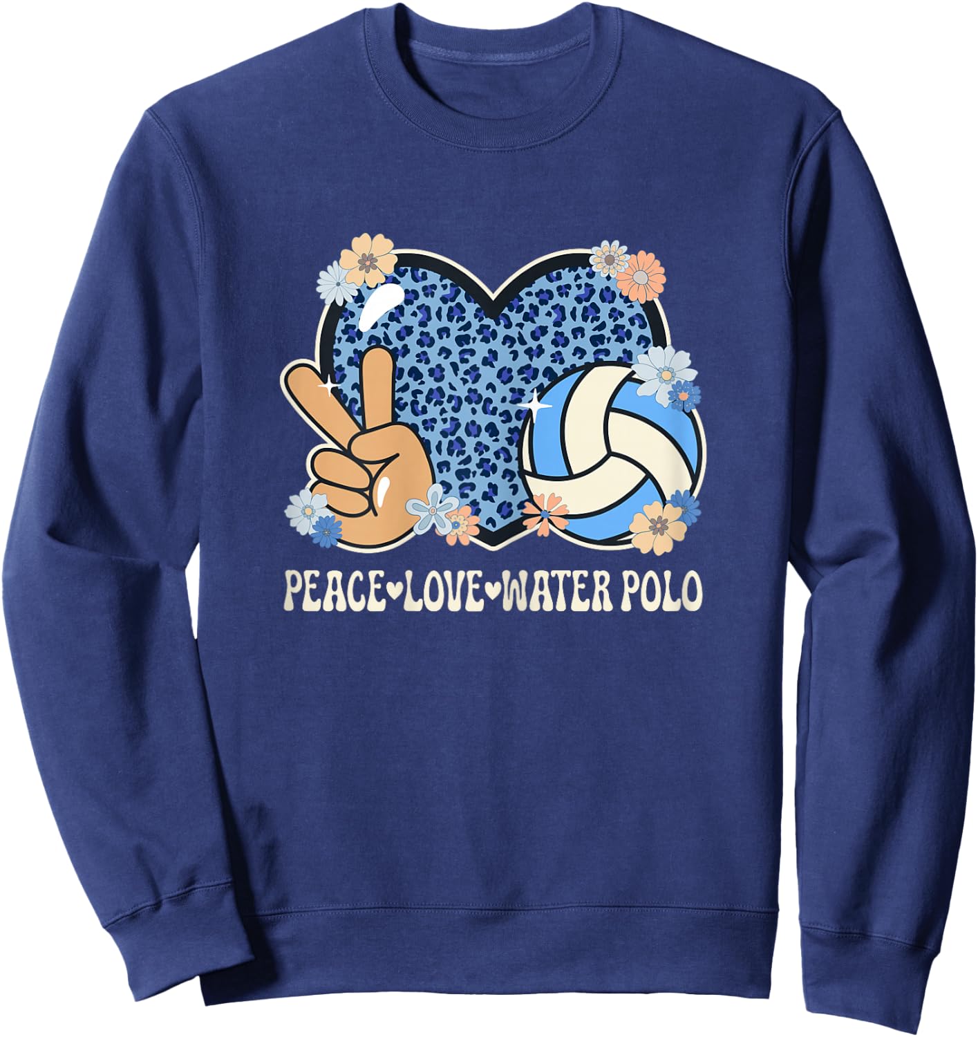 Peace Love Water Polo Lover Leopard Print Women Water Polo Sweatshirt - Sweatshirt | Navy