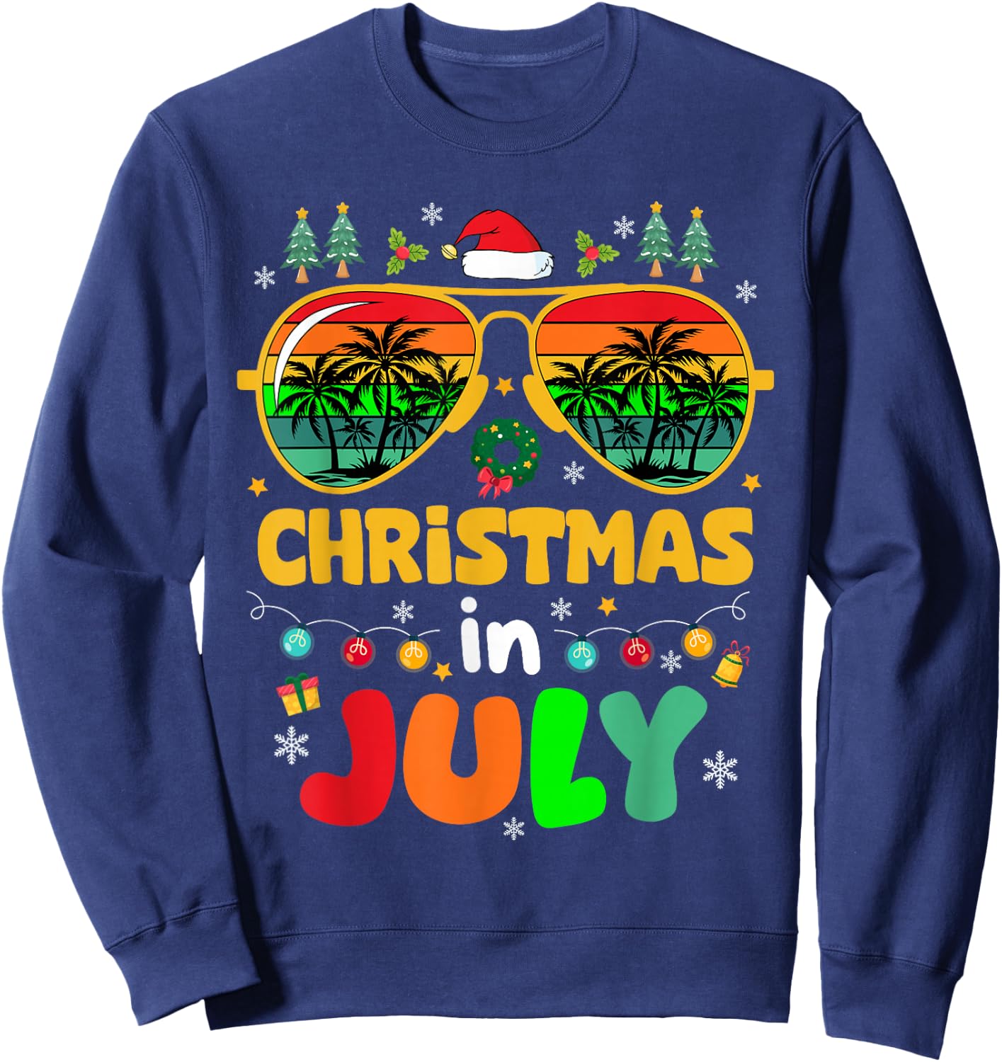 Funny Santa Hat Sunglasses Christmas in July Men Women Kids Sweatshirt - Sweatshirt | Navy