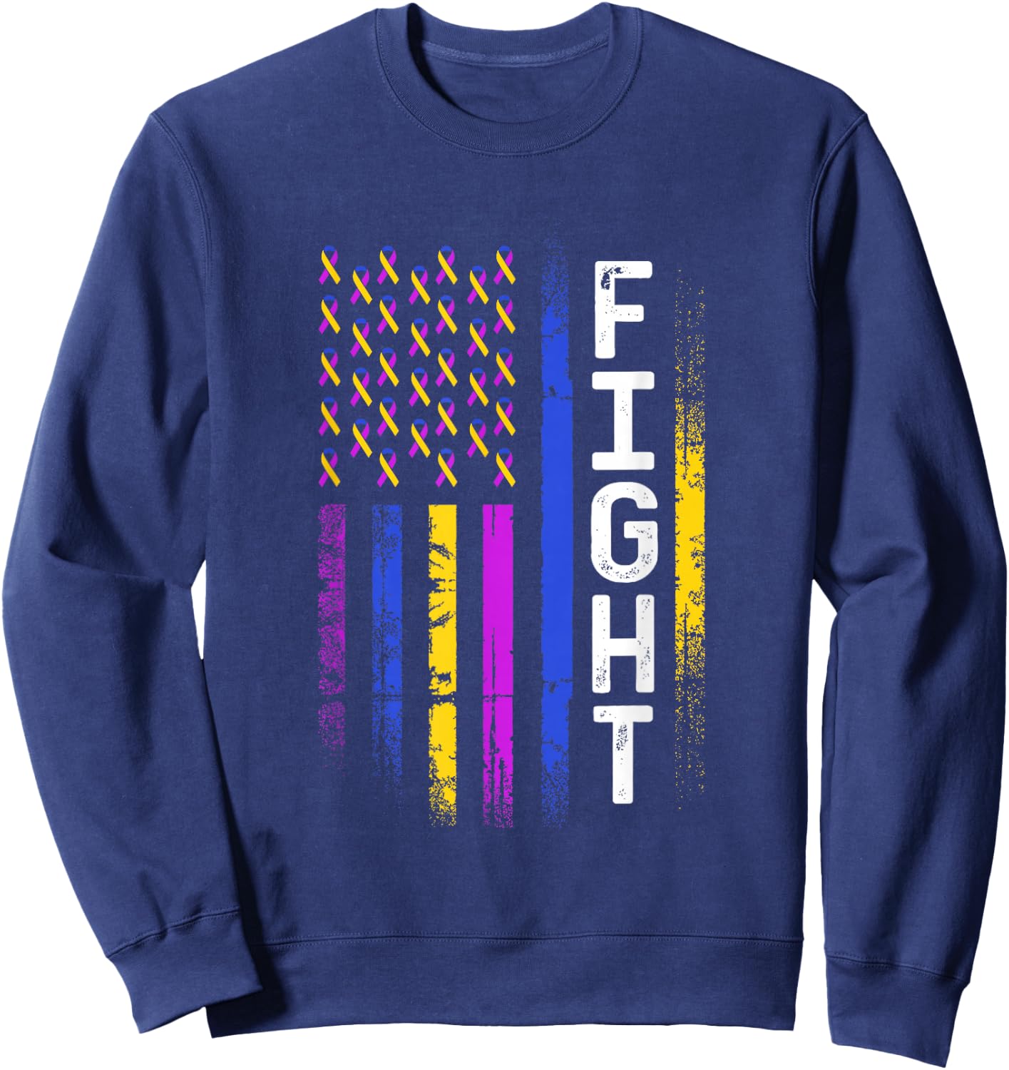 Bladder Cancer Flag Purple Yellow Blue Ribbon Awareness Sweatshirt - Sweatshirt | Navy