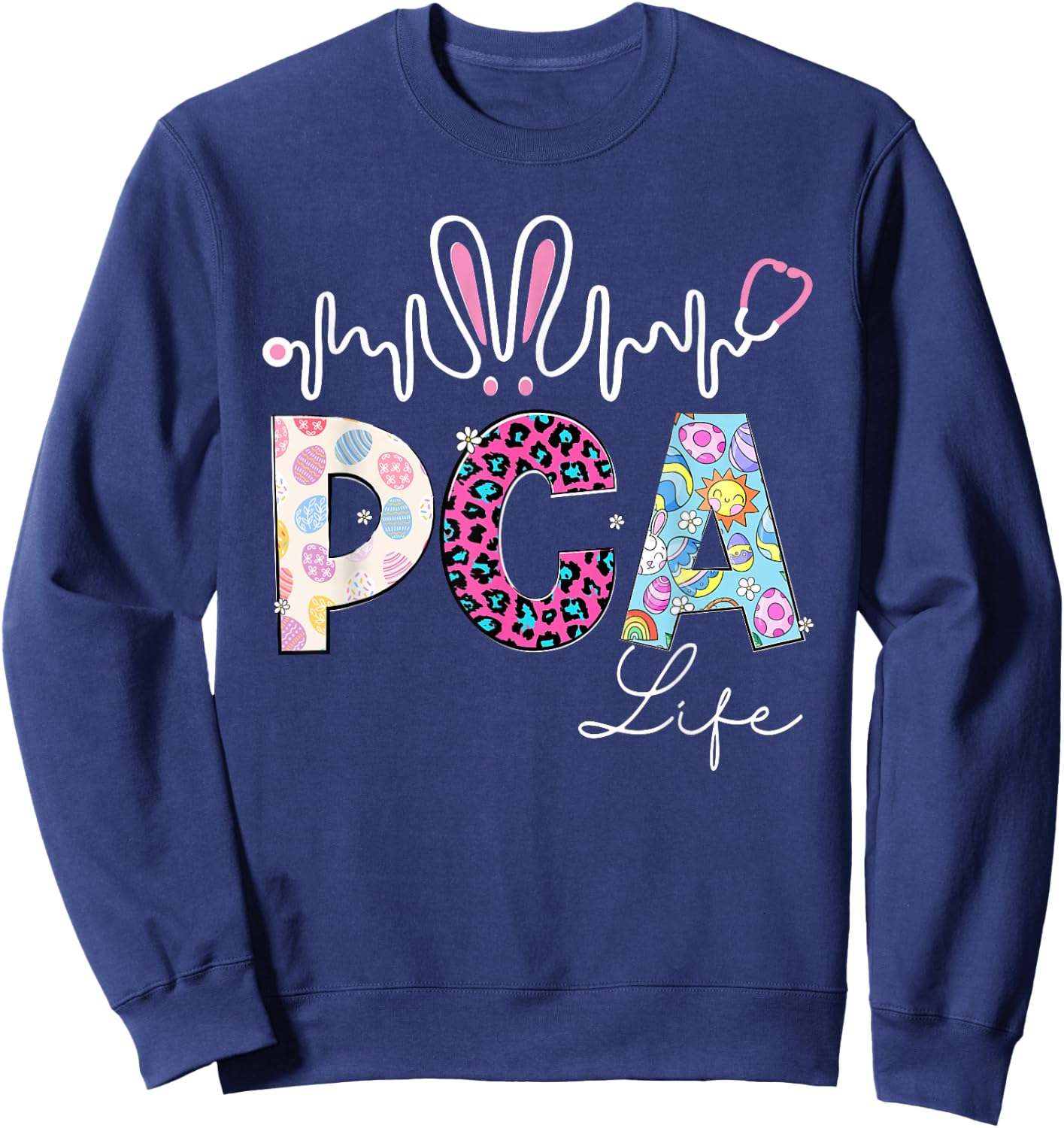 PCA Life Stethoscope Leopard Cute Easter Bunny Easter Day Sweatshirt - Sweatshirt | Navy