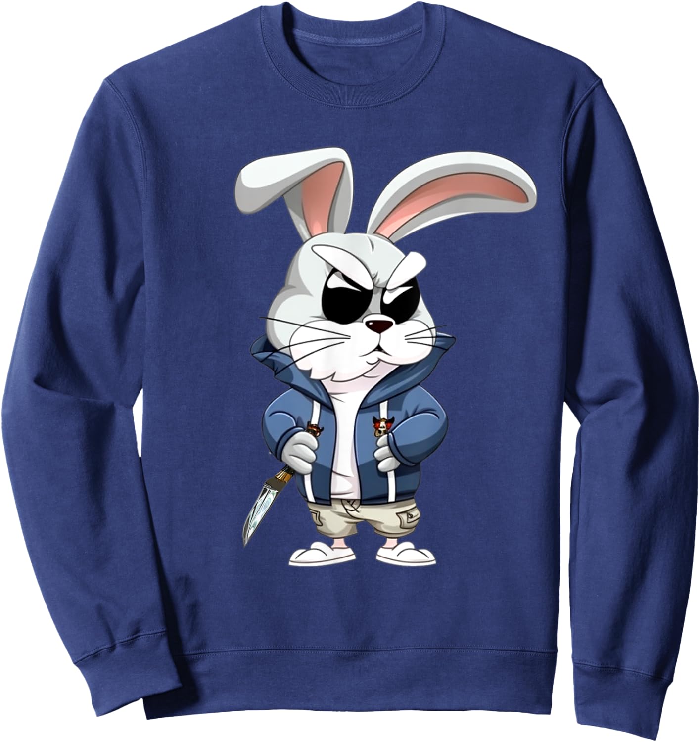 Thug Bunny Holding Knife Funny Bunny Rabbit Lovers Design Sweatshirt - Sweatshirt | Navy