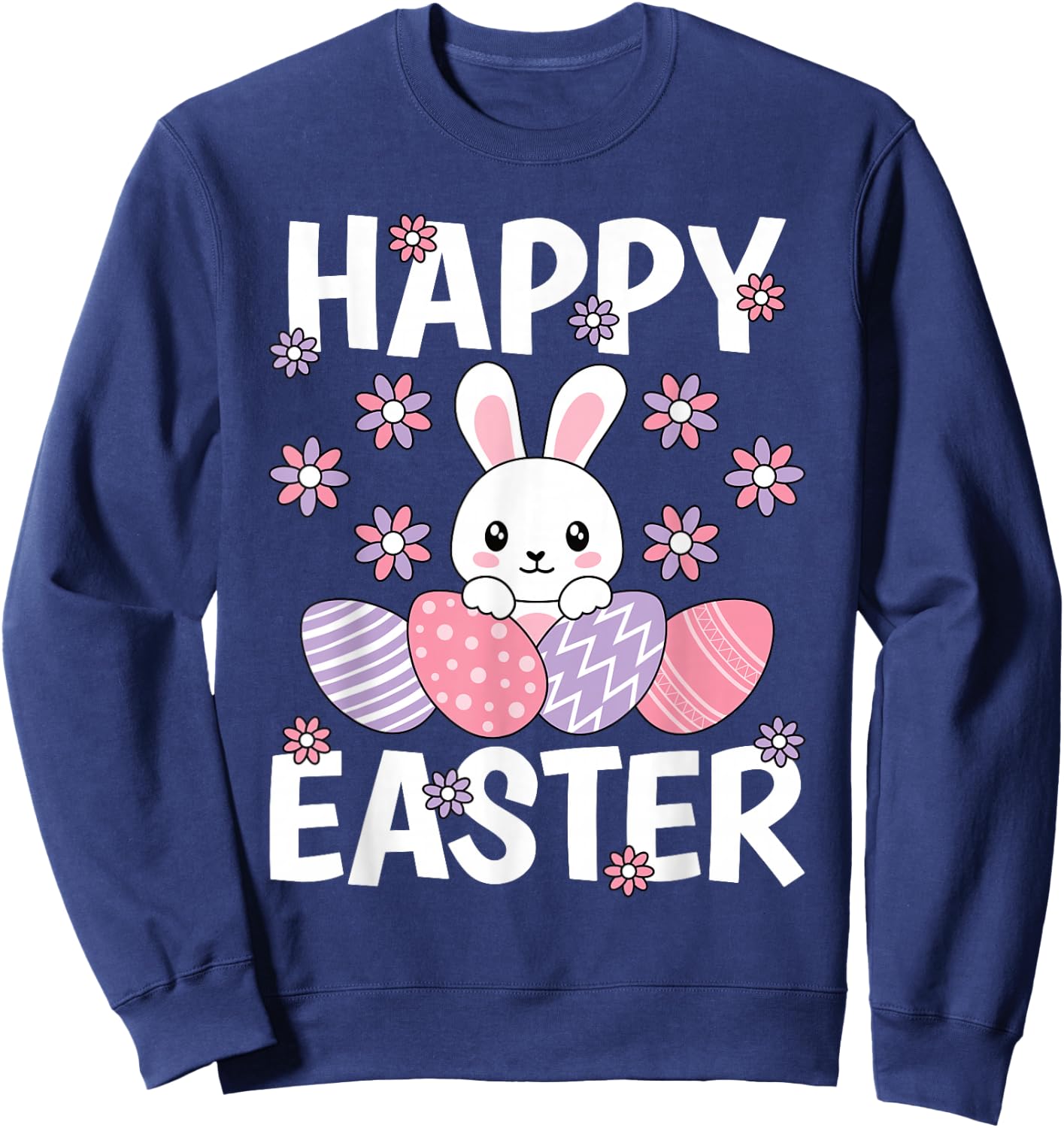Cute Happy Easter Bunny Rabbit Egg Women Girls Kids Sweatshirt - Sweatshirt | Navy